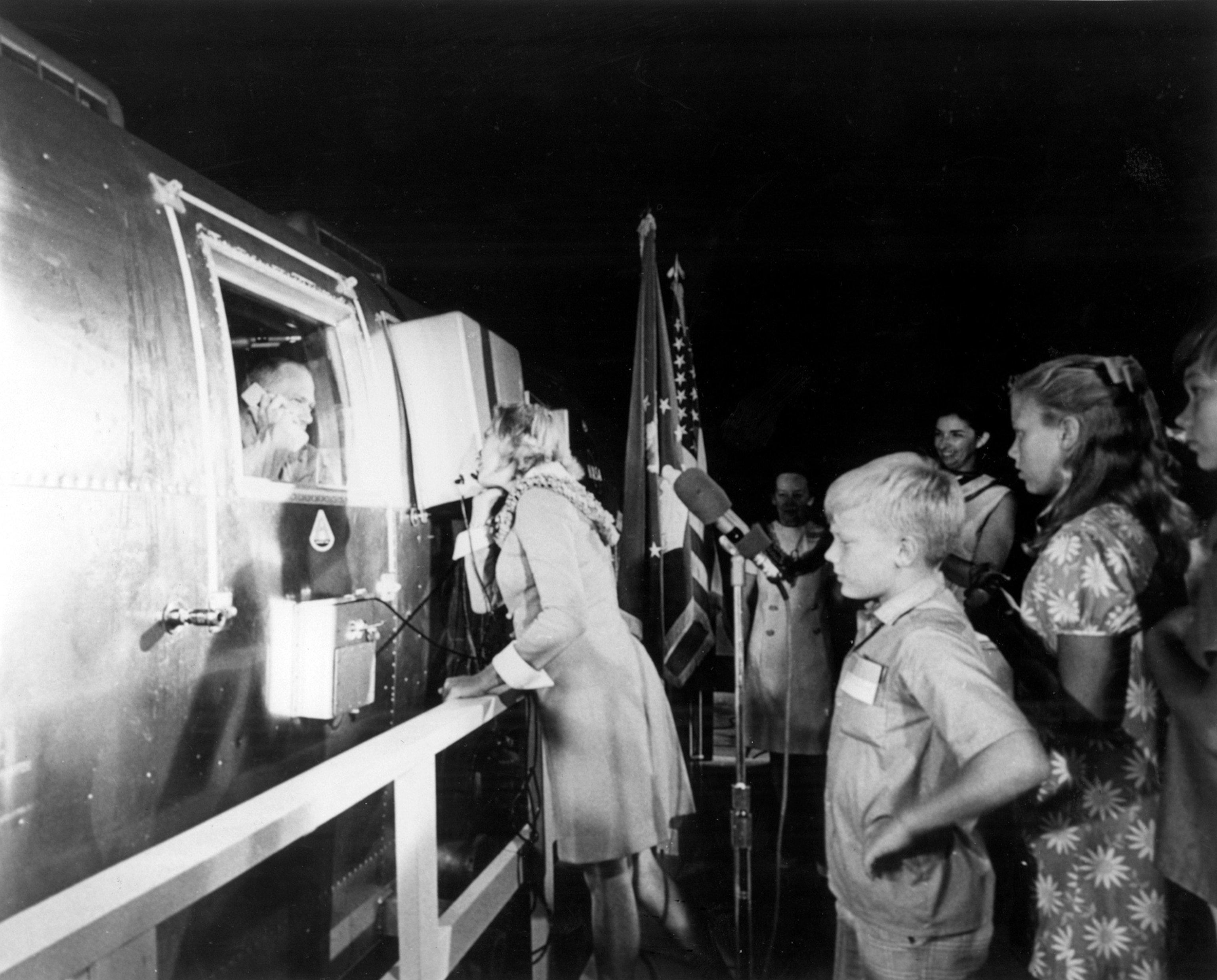 people outside a trailer