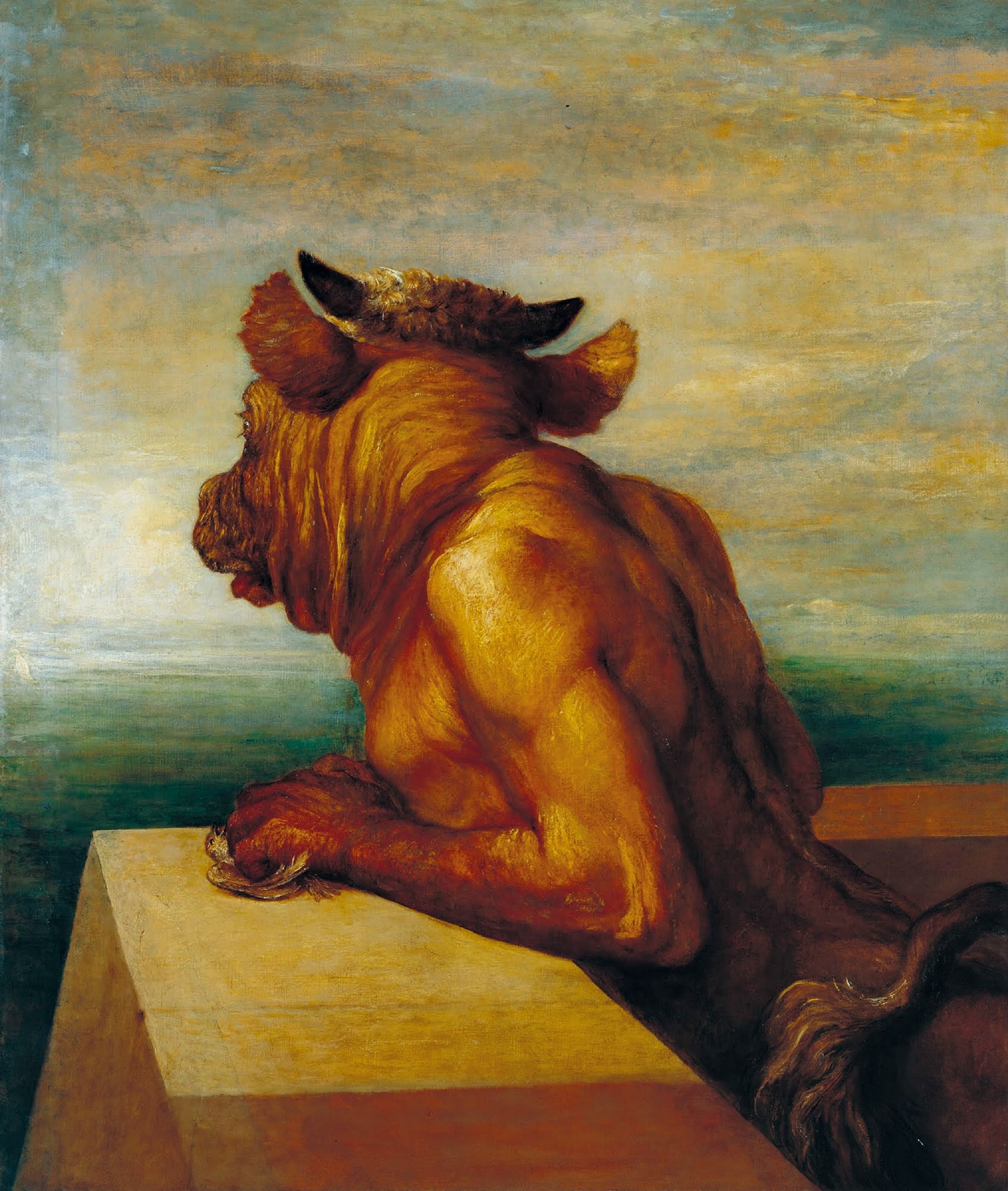 a minotaur crushing a songbird