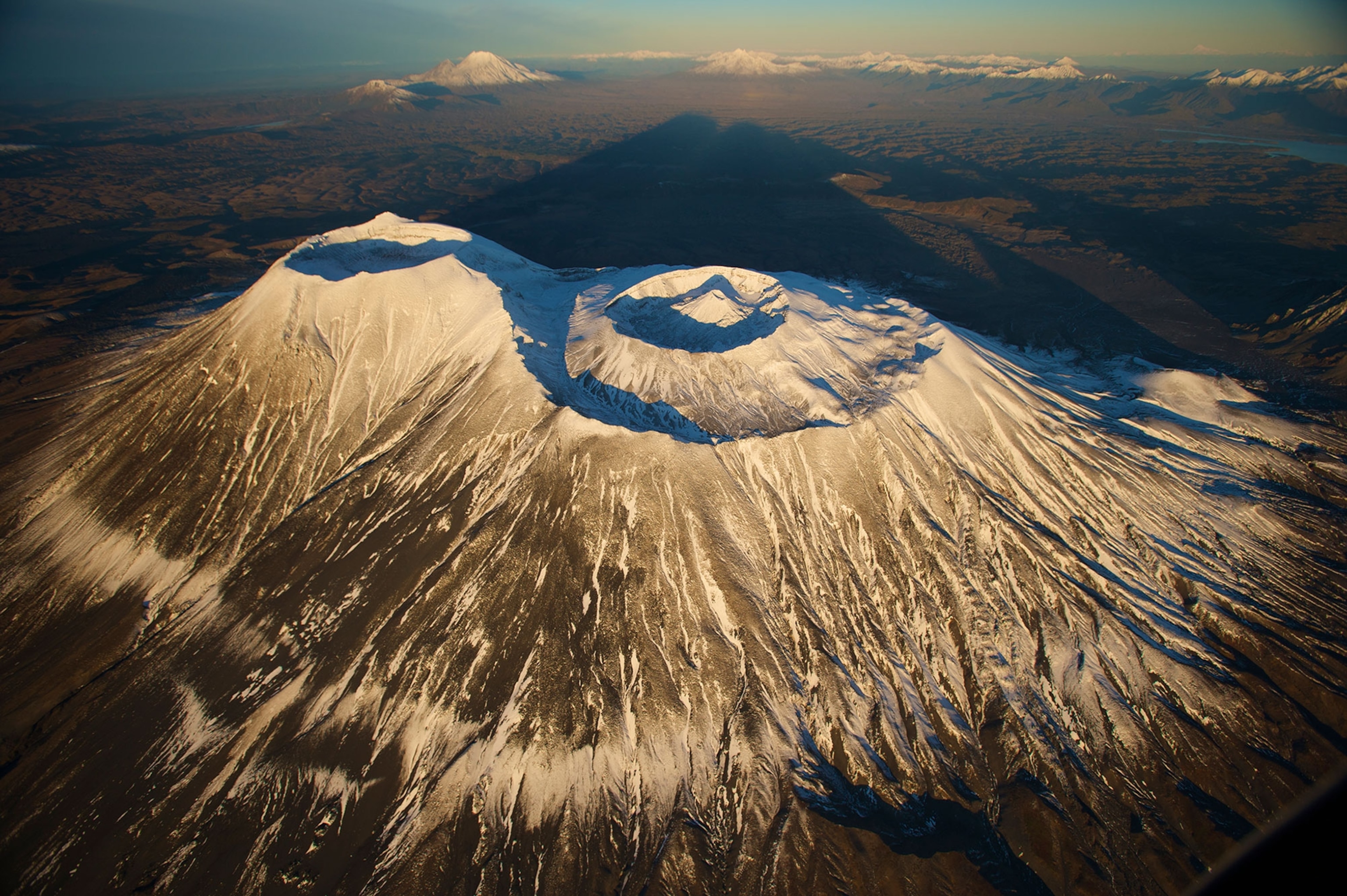 an aerial view of the Krasheninnikov volcano.