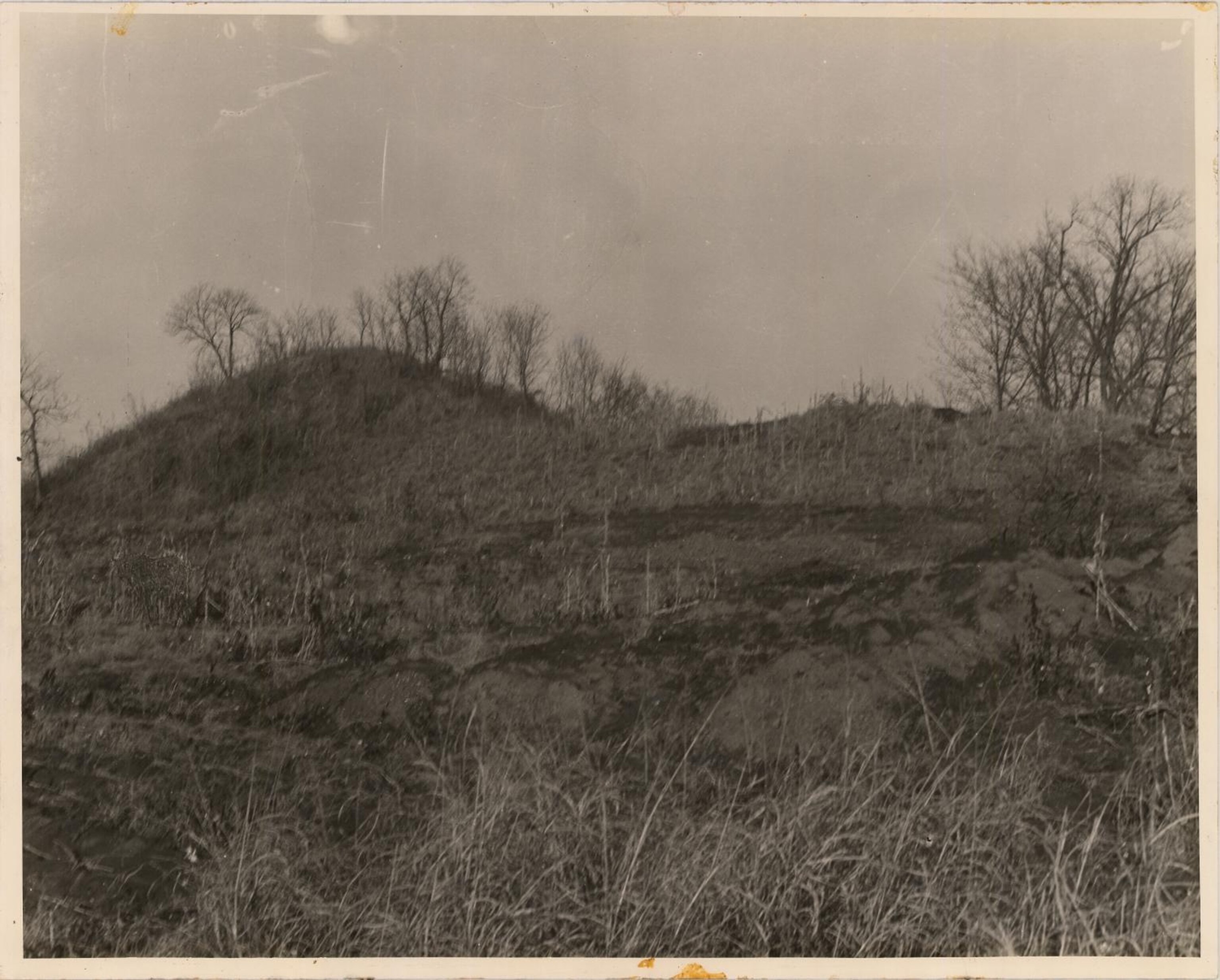 an archival photo of the landscape of the Spiro Mounds in Oklahoma