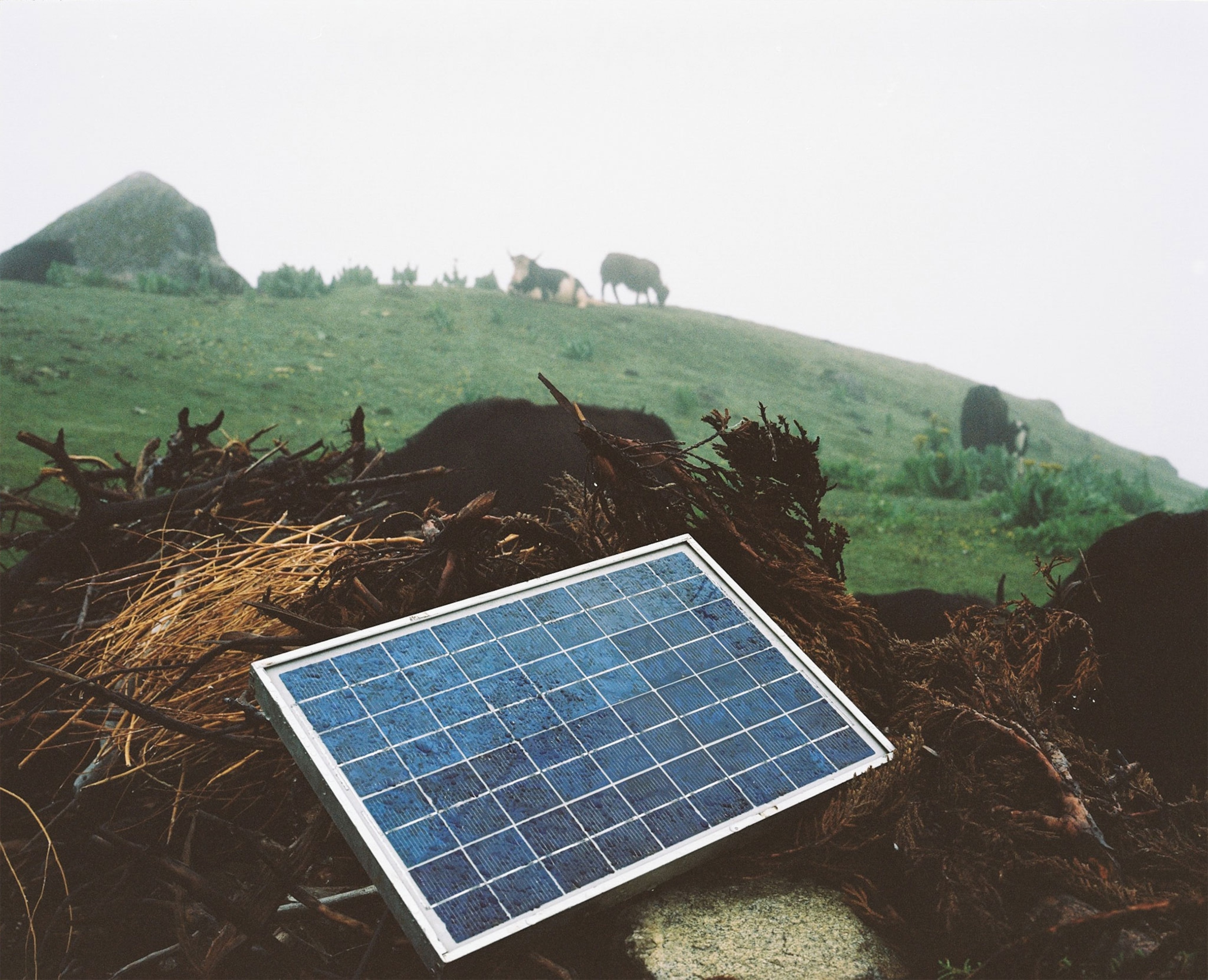 a solar panel used to charge mobile phones the mountains of Bhutan