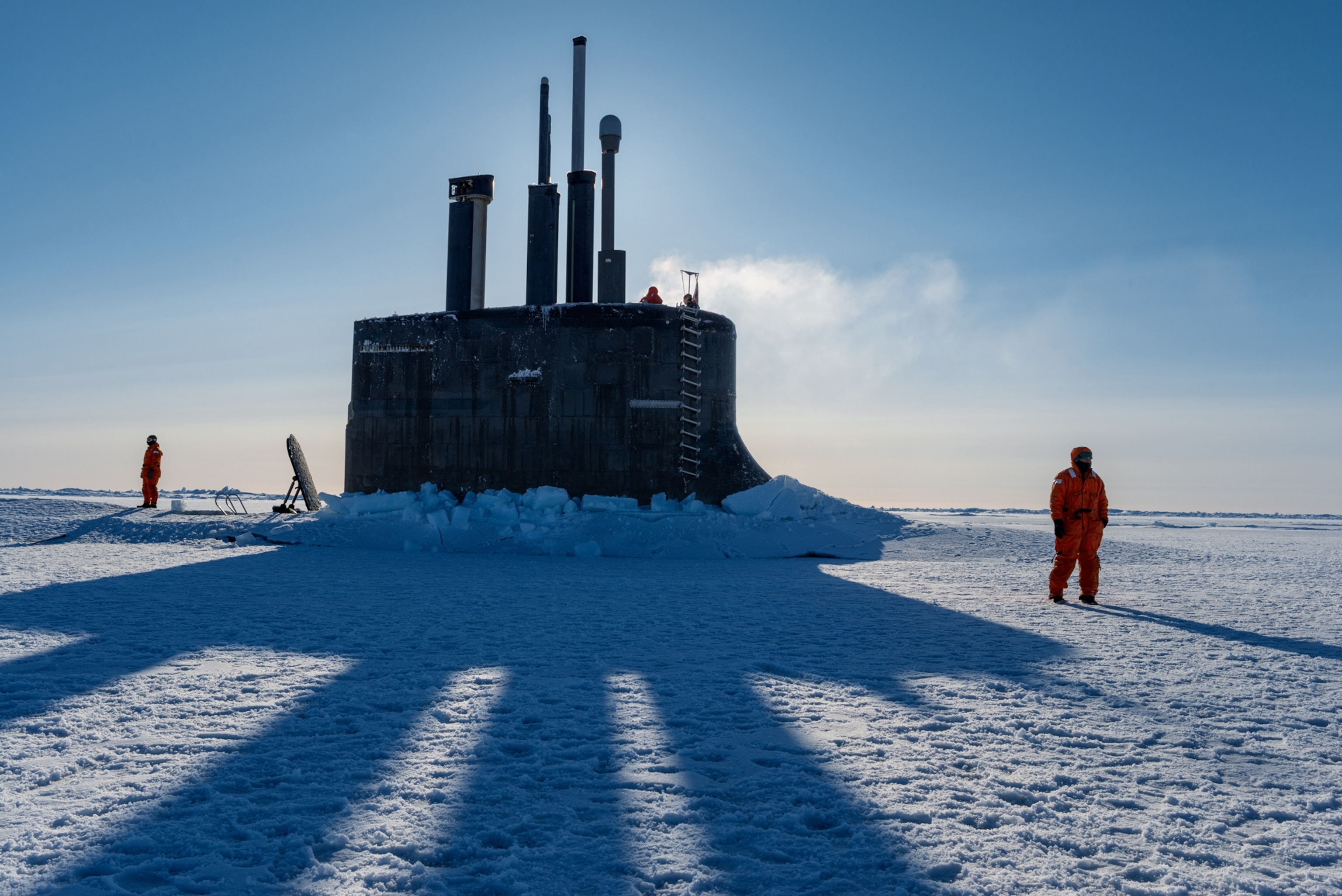 submarine protruding through an ice floe.