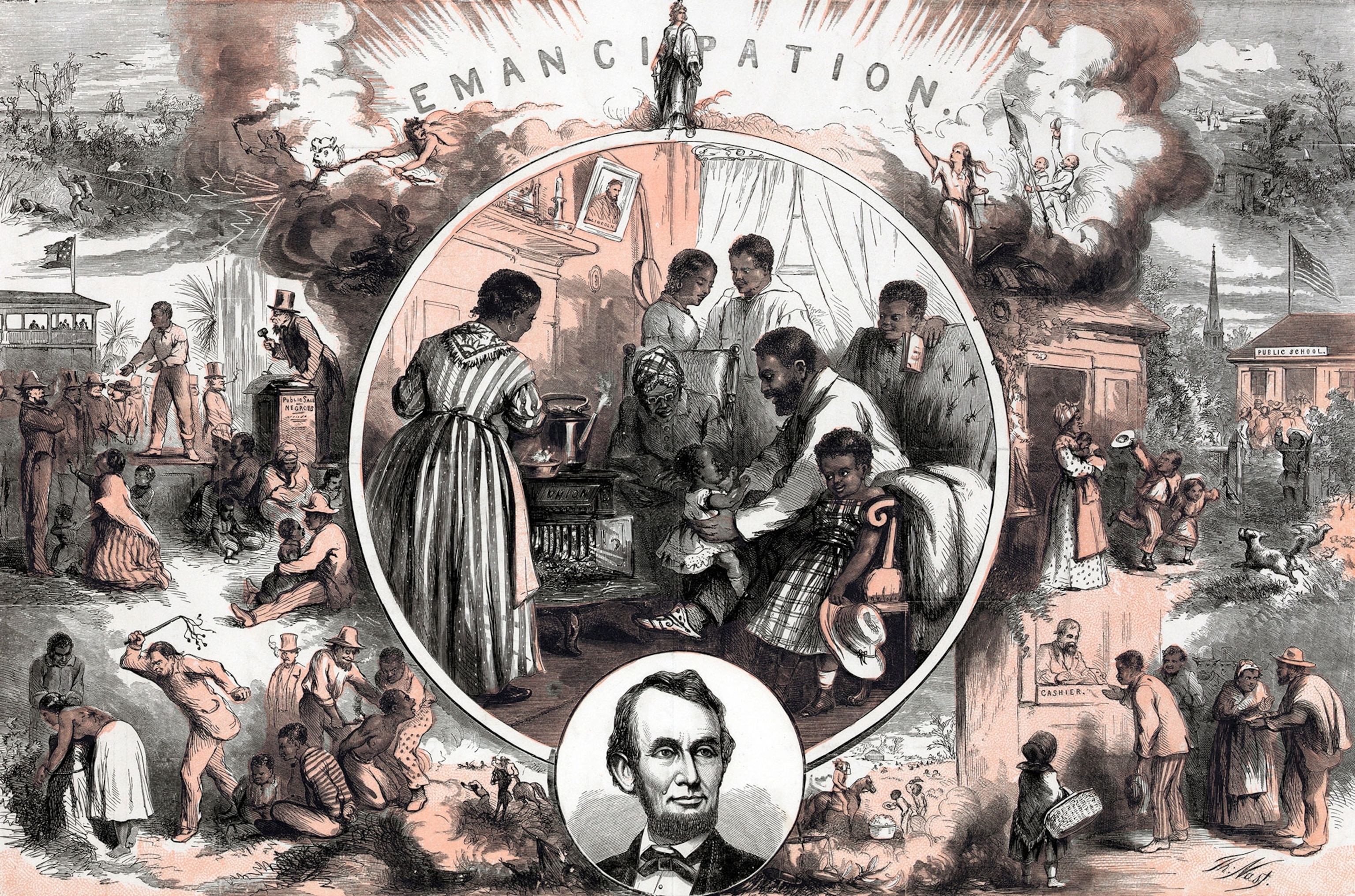 An illustration of emancipation for enslaved people in America