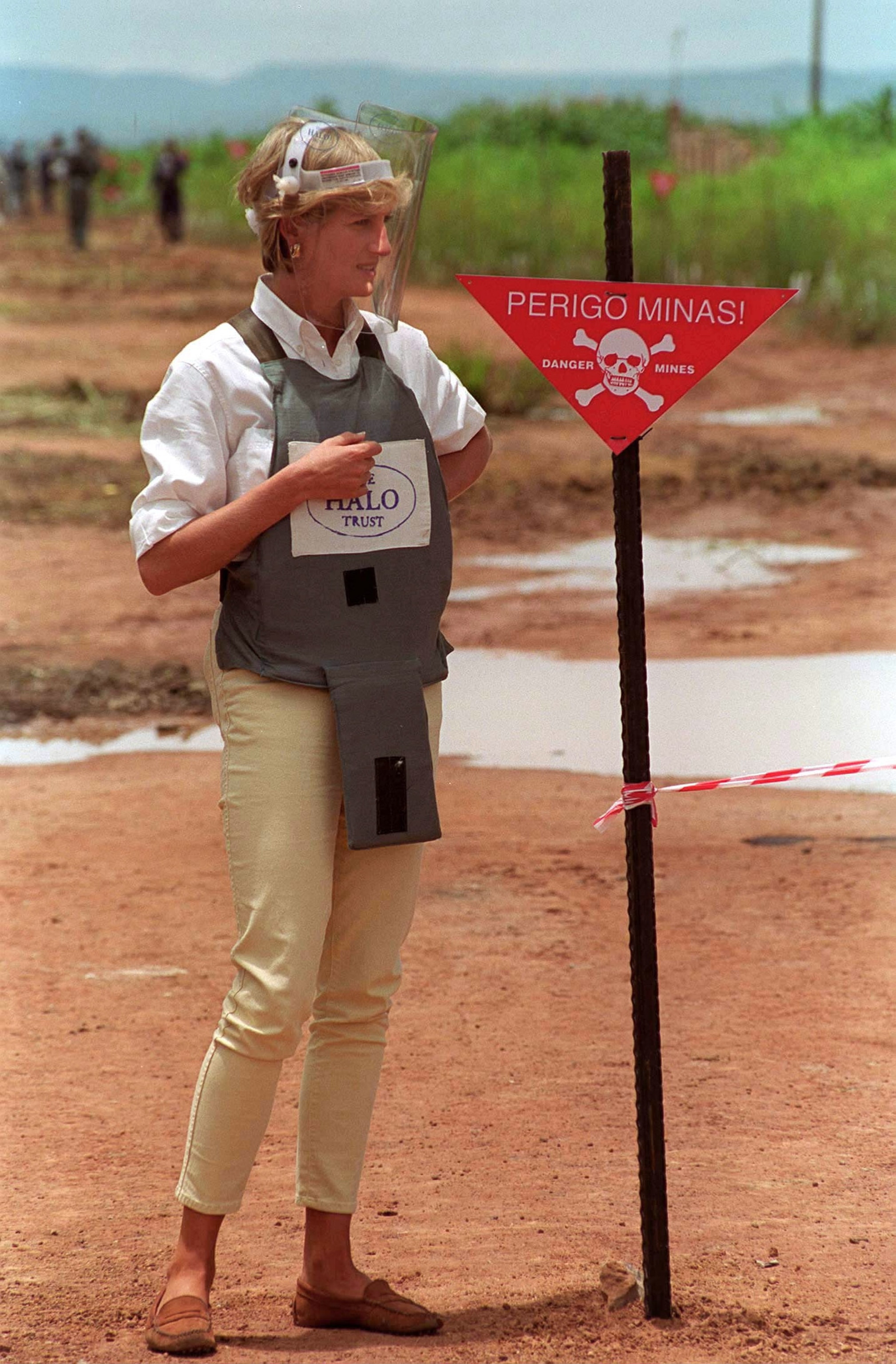 Diana, Princess of Wales, walking through an active minefield