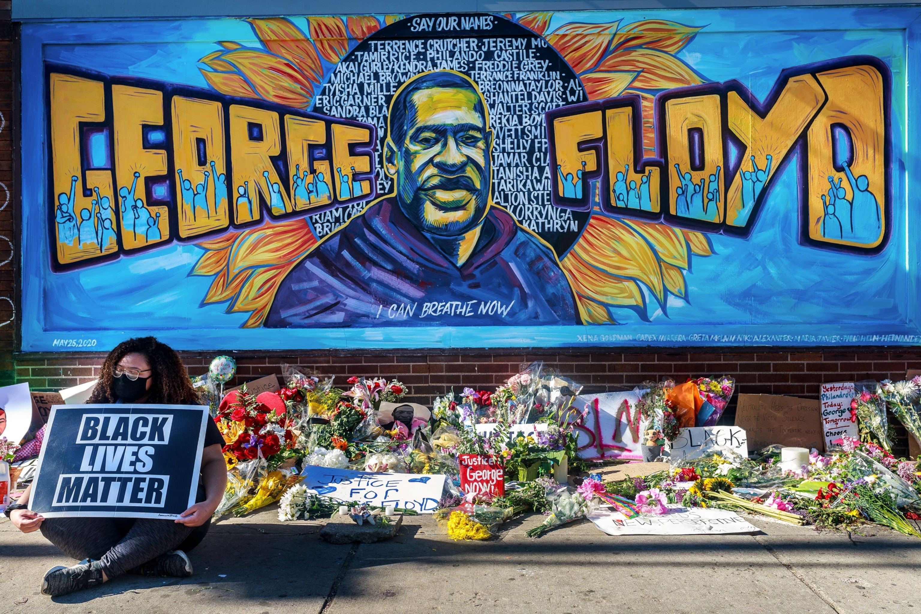 a mural depicting George Floyd, a black man killed by a police officer in Minnesota