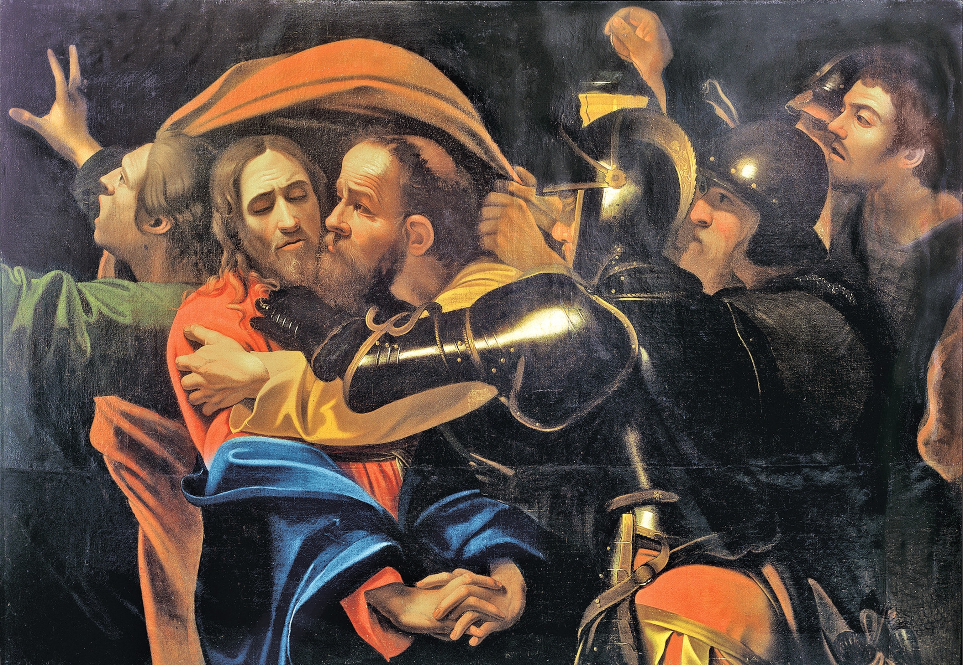 Judas kisses Jesus in Caravaggio’s “The Taking of Christ,” painted circa 1602.