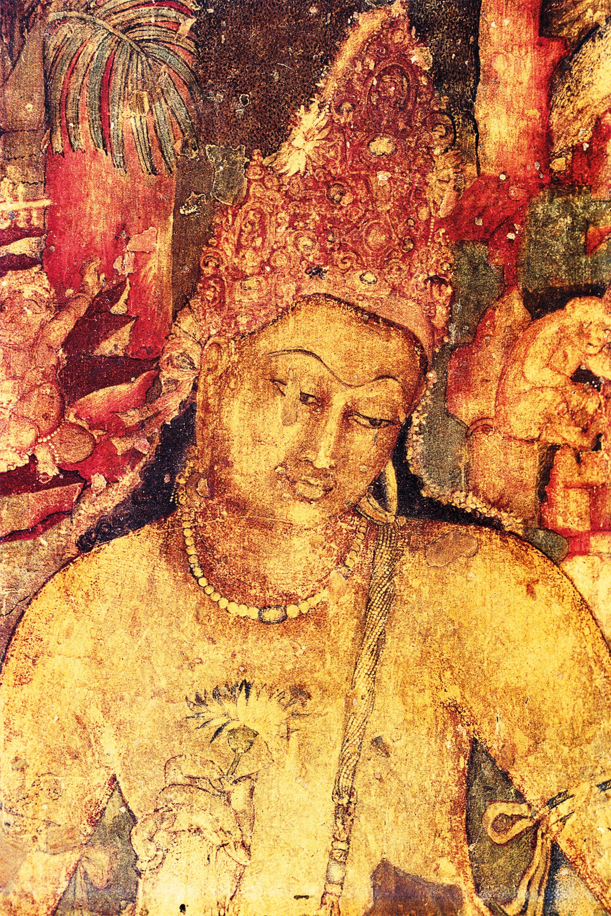 The life-size figure of Padmapani, the bodhisattva (one on the path to enlightenment) of compassion, has greeted visitors to Cave 1 of Ajanta since the fifth century.
