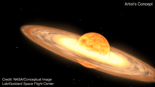 An illustration depicting the occurrence of a nova, when a white dwarf has siphoned and superheated enough material from its neighboring red giant to induce a thermonuclear reaction.