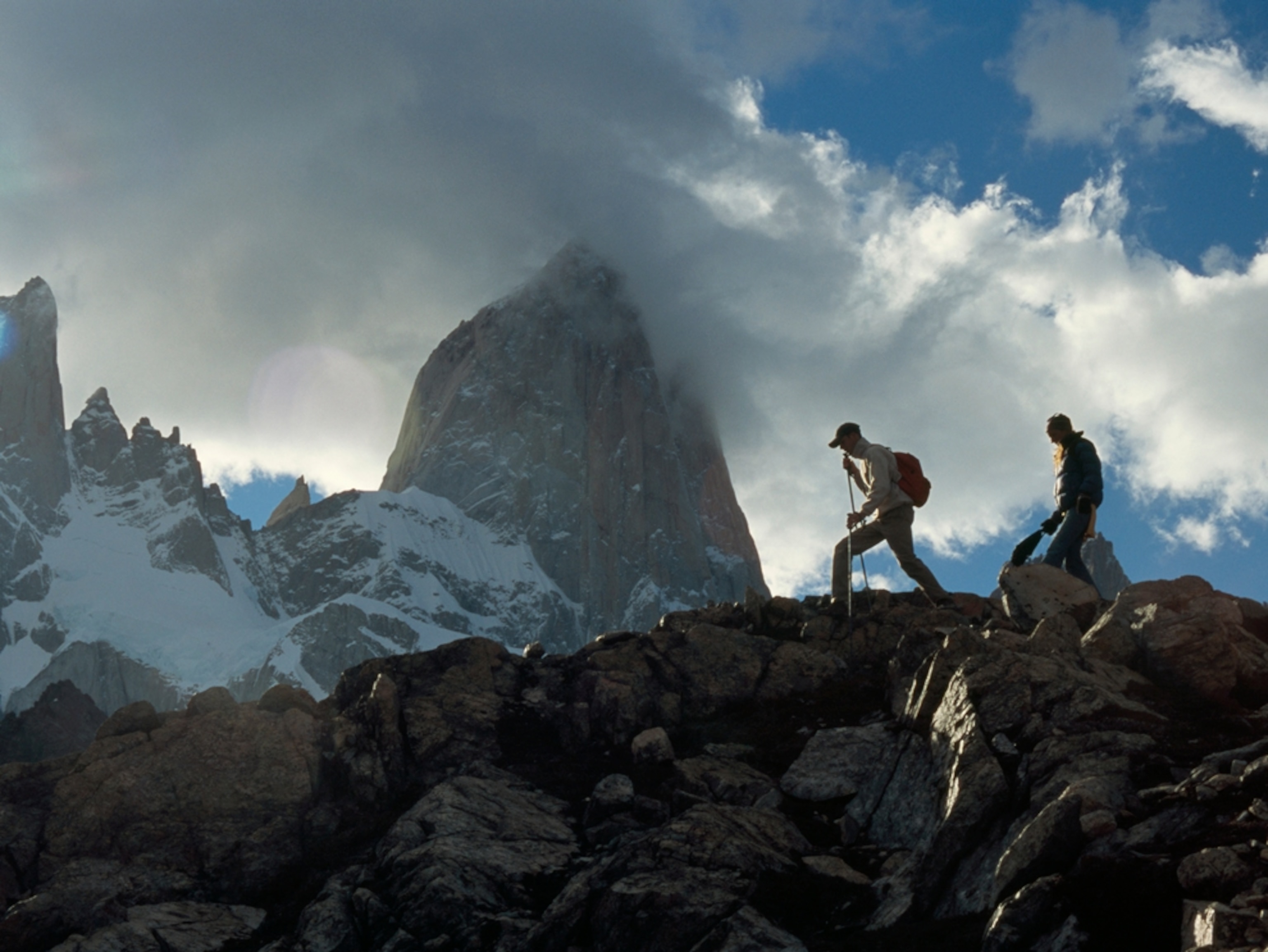 Hikers on rocky mountain