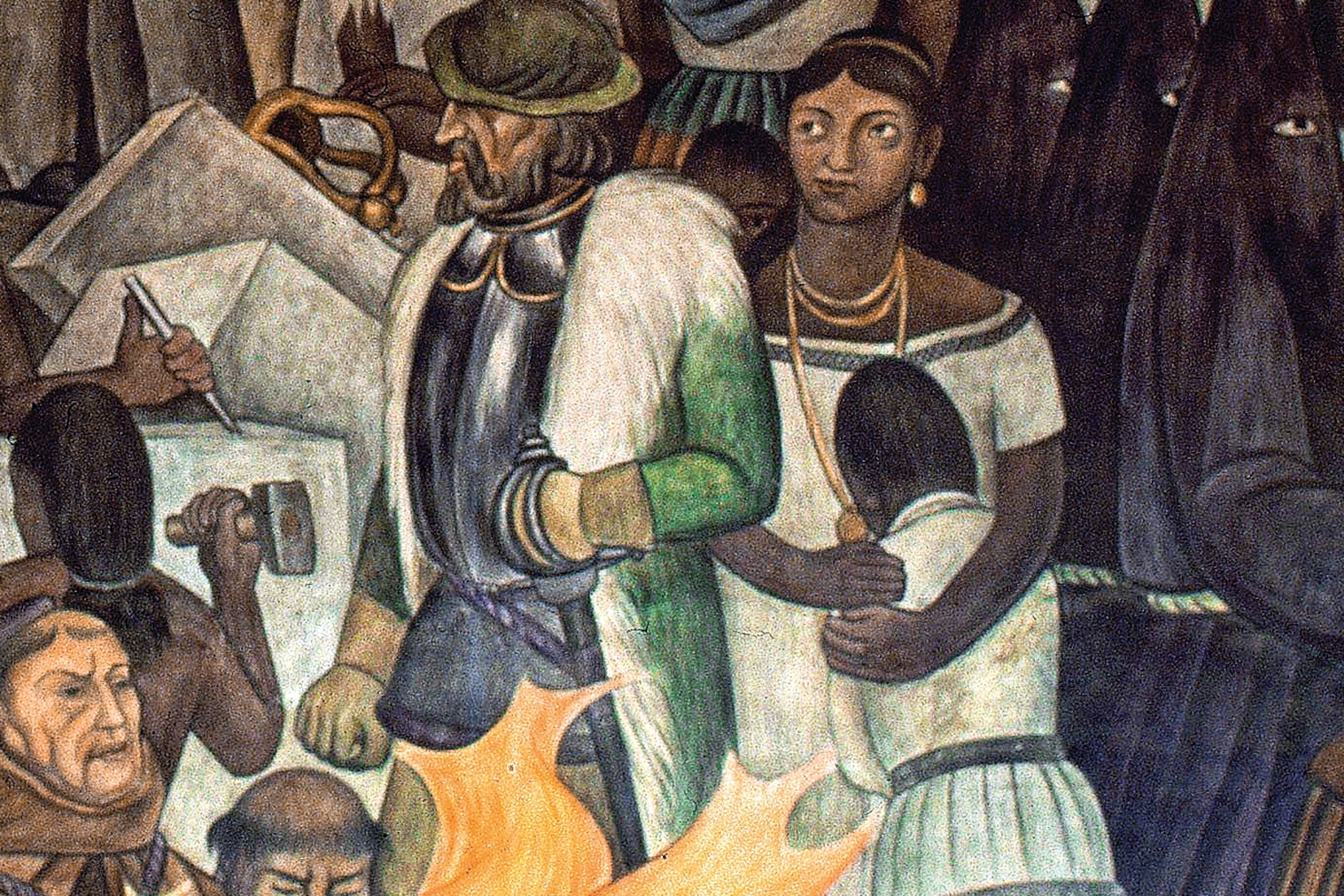 a painting of Cortés and Malinche