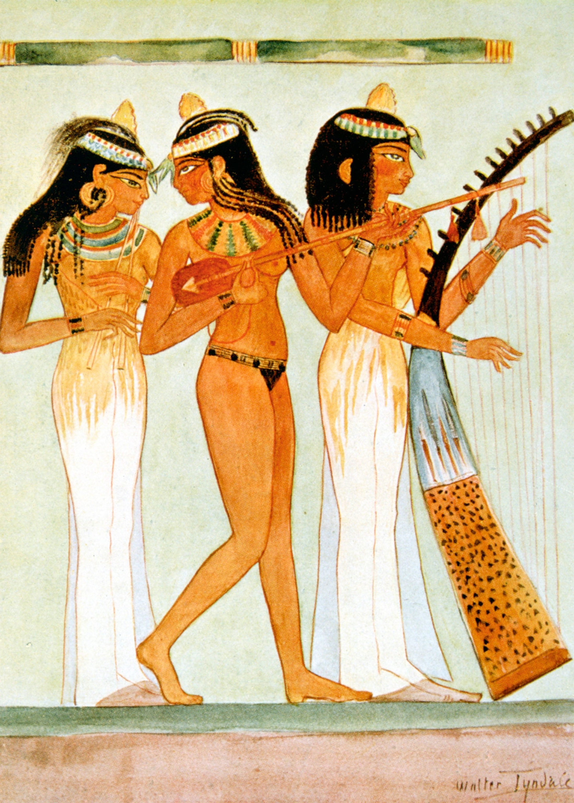 A painting of a lute player and a harpist