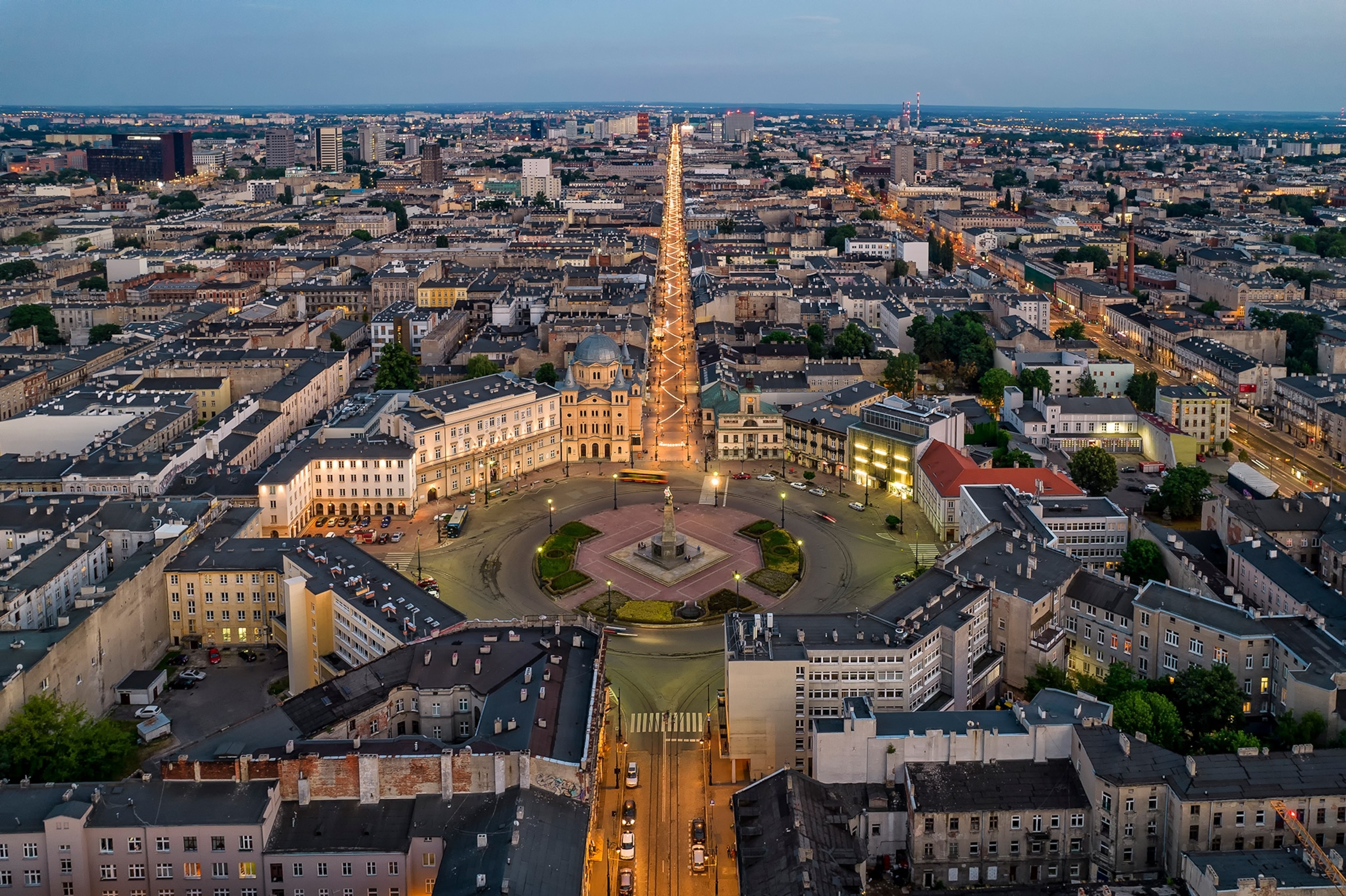 View of Freedom Square from up above the city of Lodz, Poland
