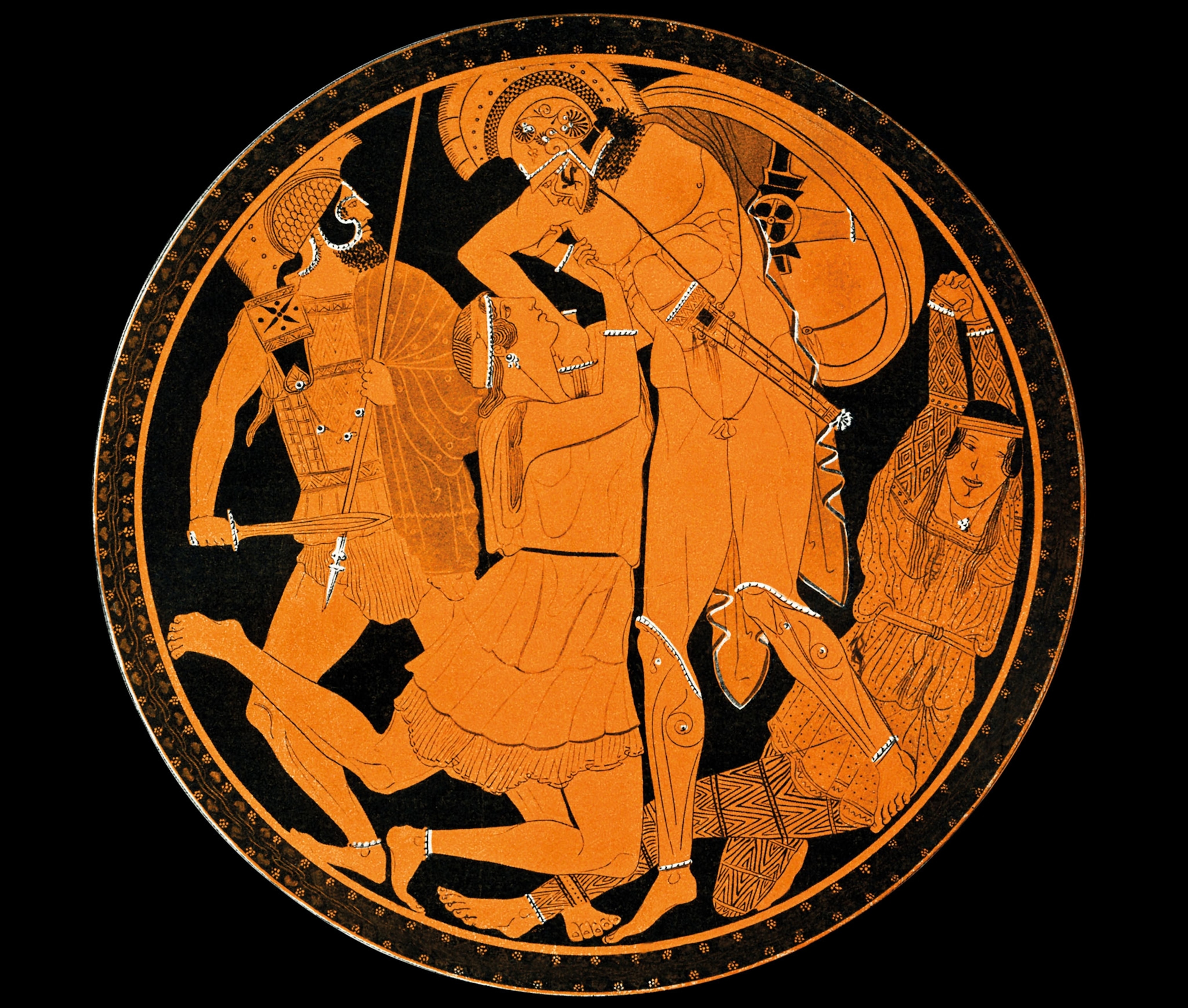 a woman pleading with a man in armor