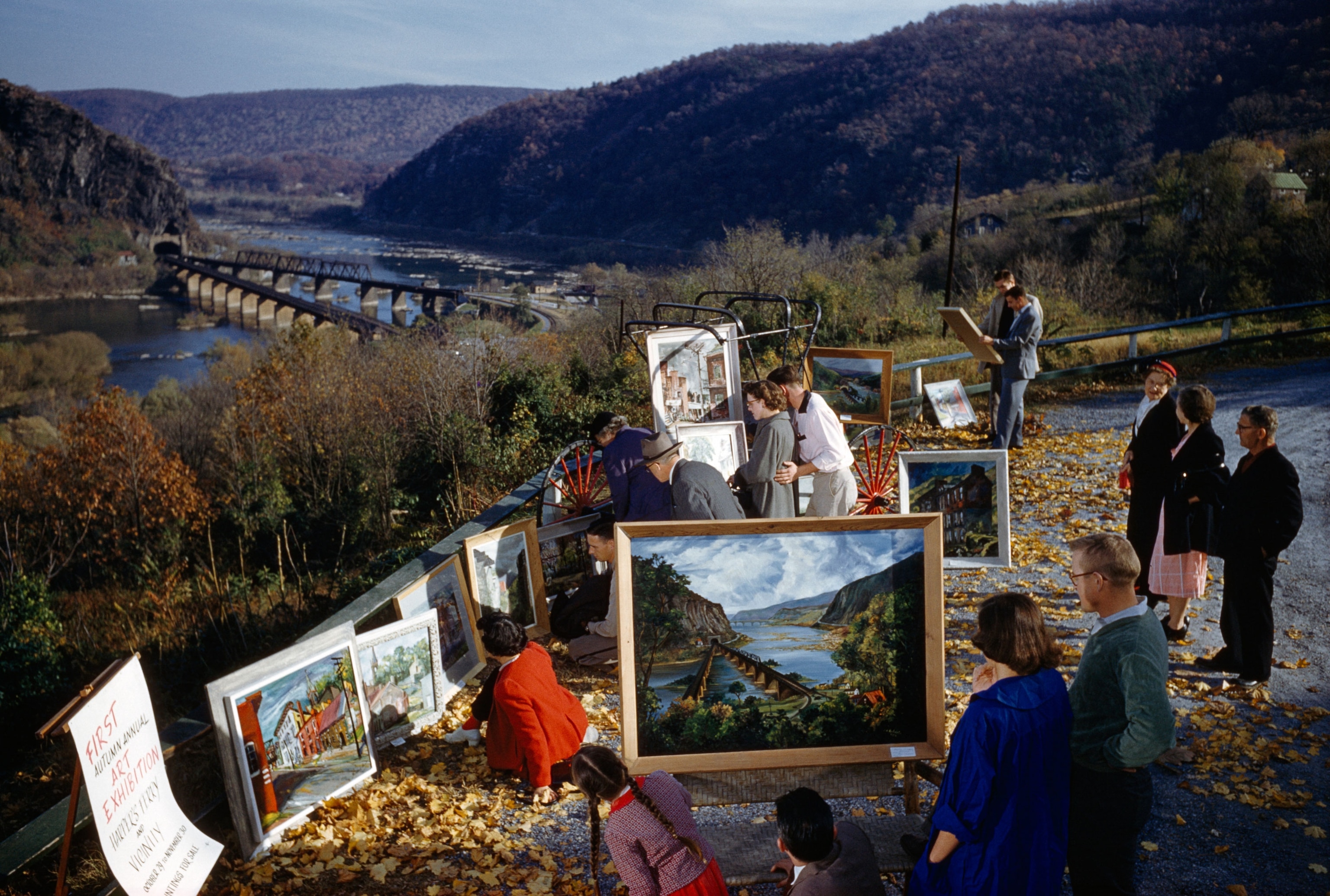 tourists painting a scenic overlook in Harpers Ferry, West Virginia.
