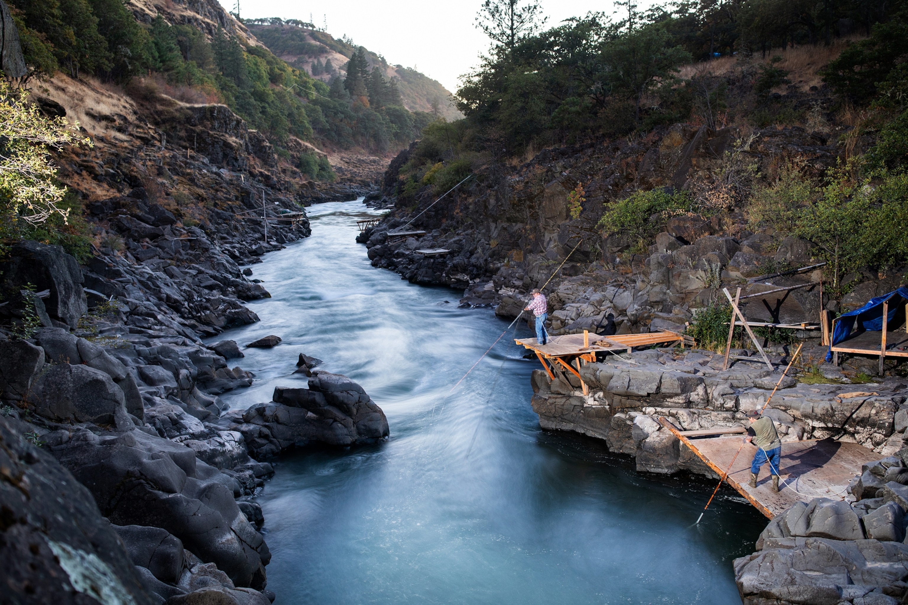 men fishing for Chinook Salmon in the Klickitat river in southern Washington