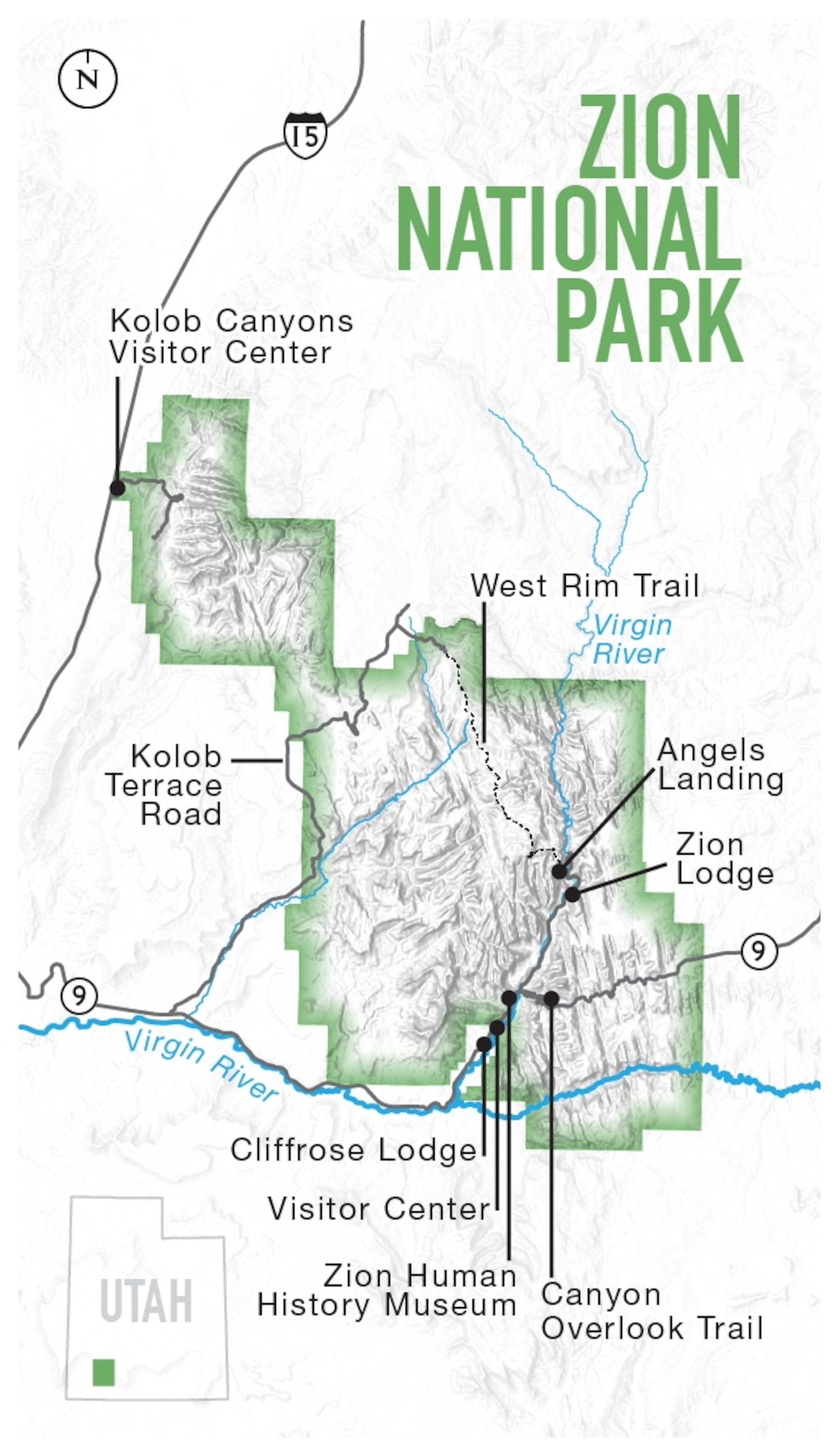 a map of Zion National Park, Utah