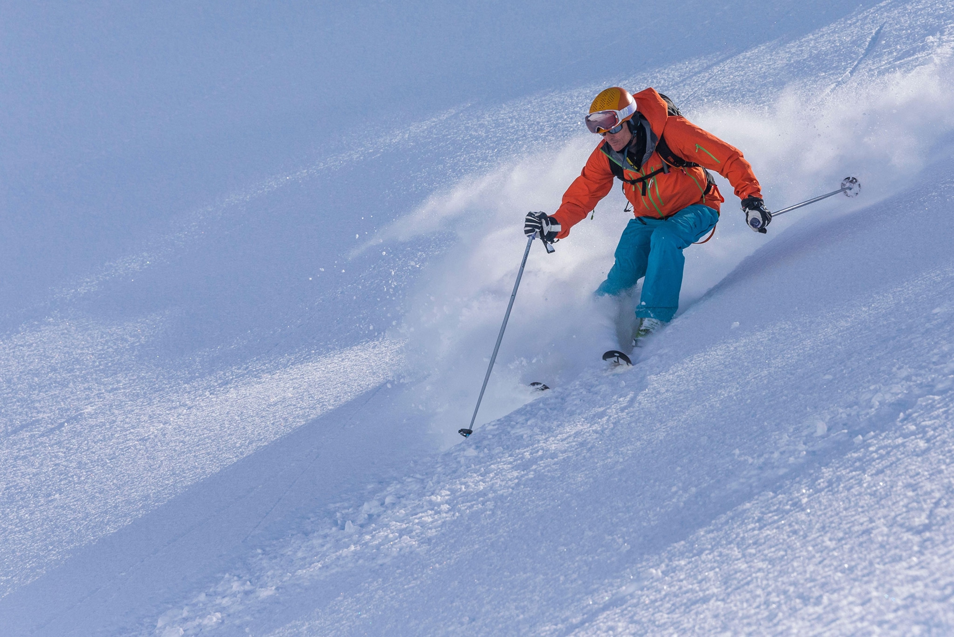 a heli-skier skiing in Iceland