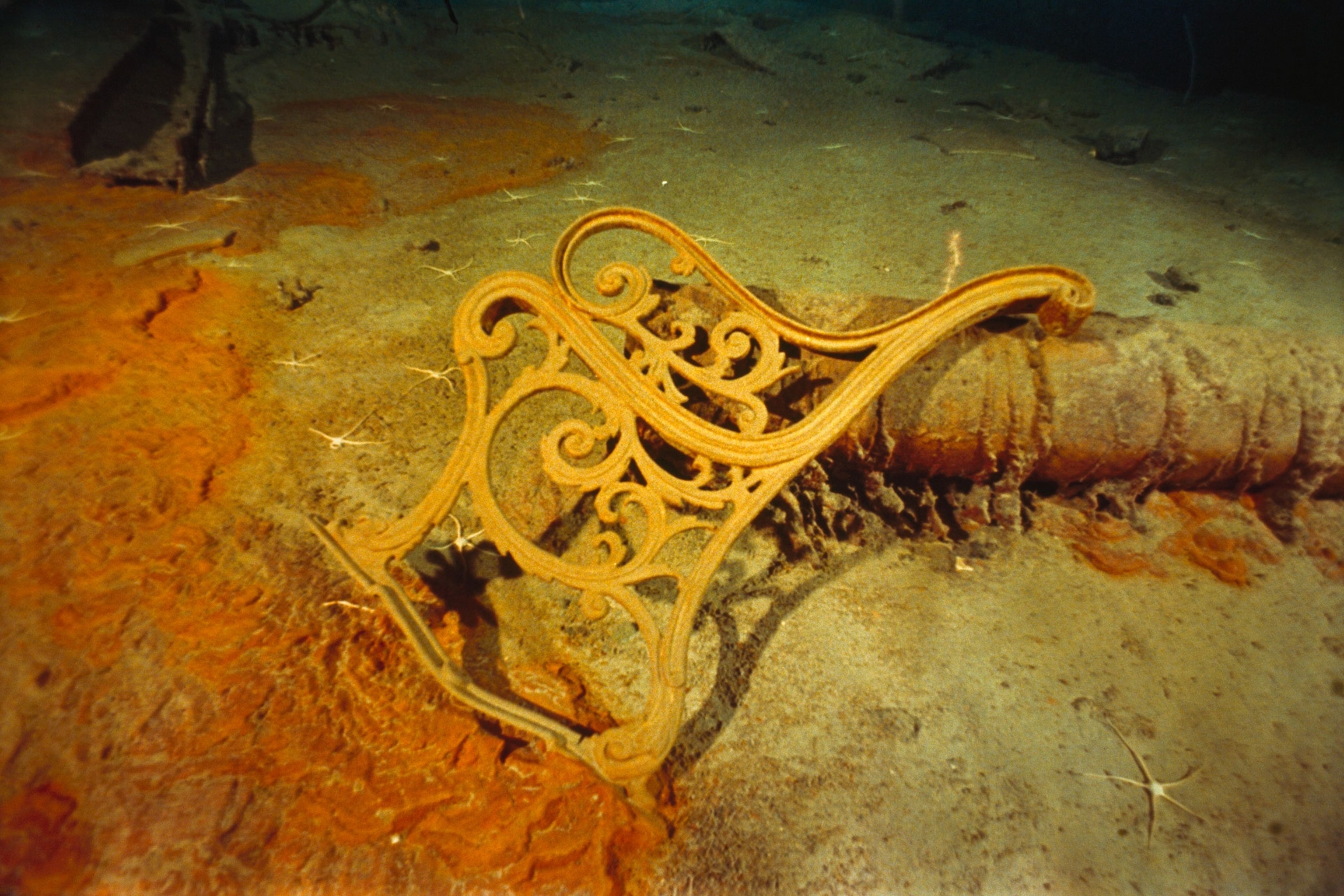 the a metal bench on the wrecked Titanic