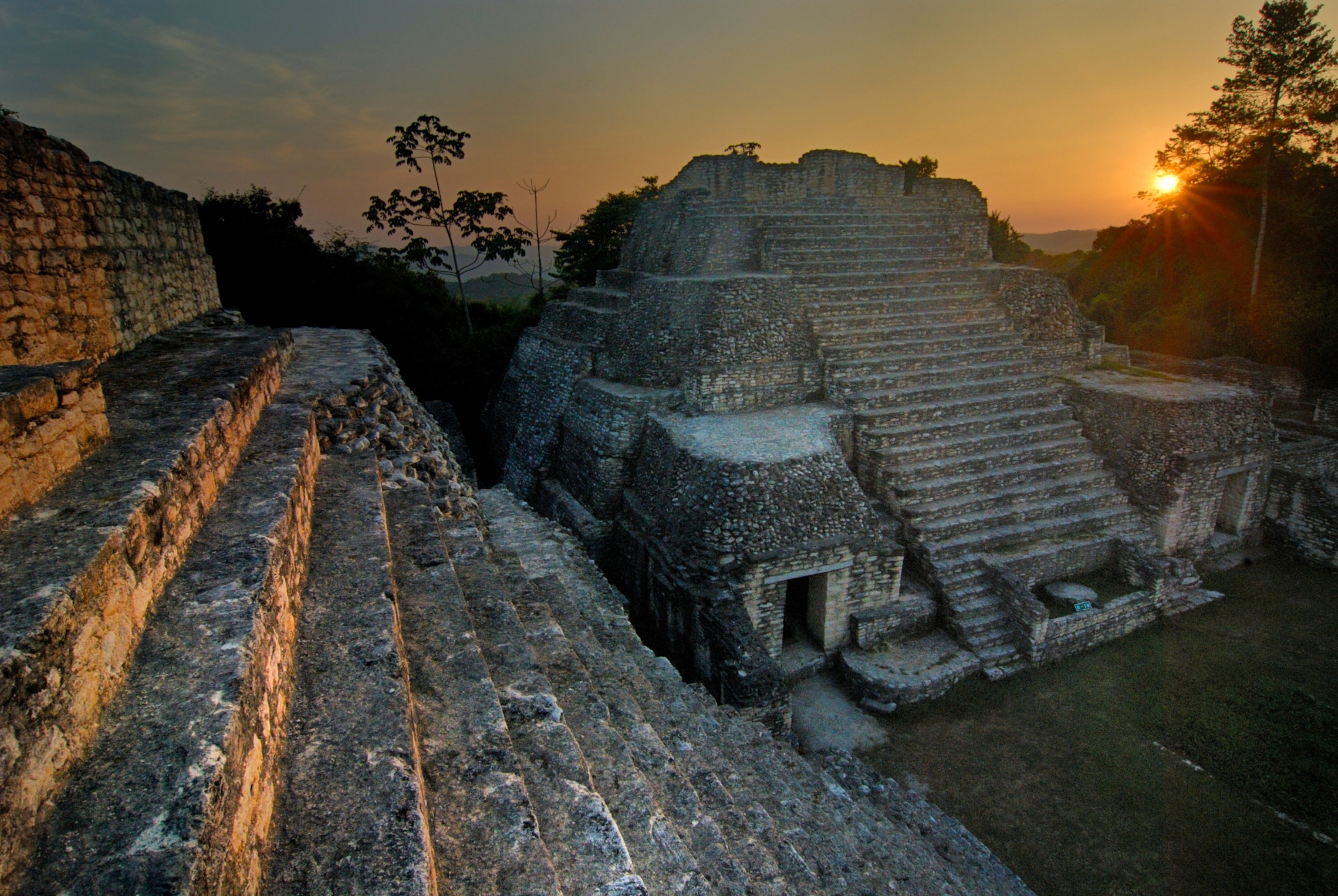 Mayan Temples of Caracol, pyramid, calendar, 2012, sunset, Belize, Central America