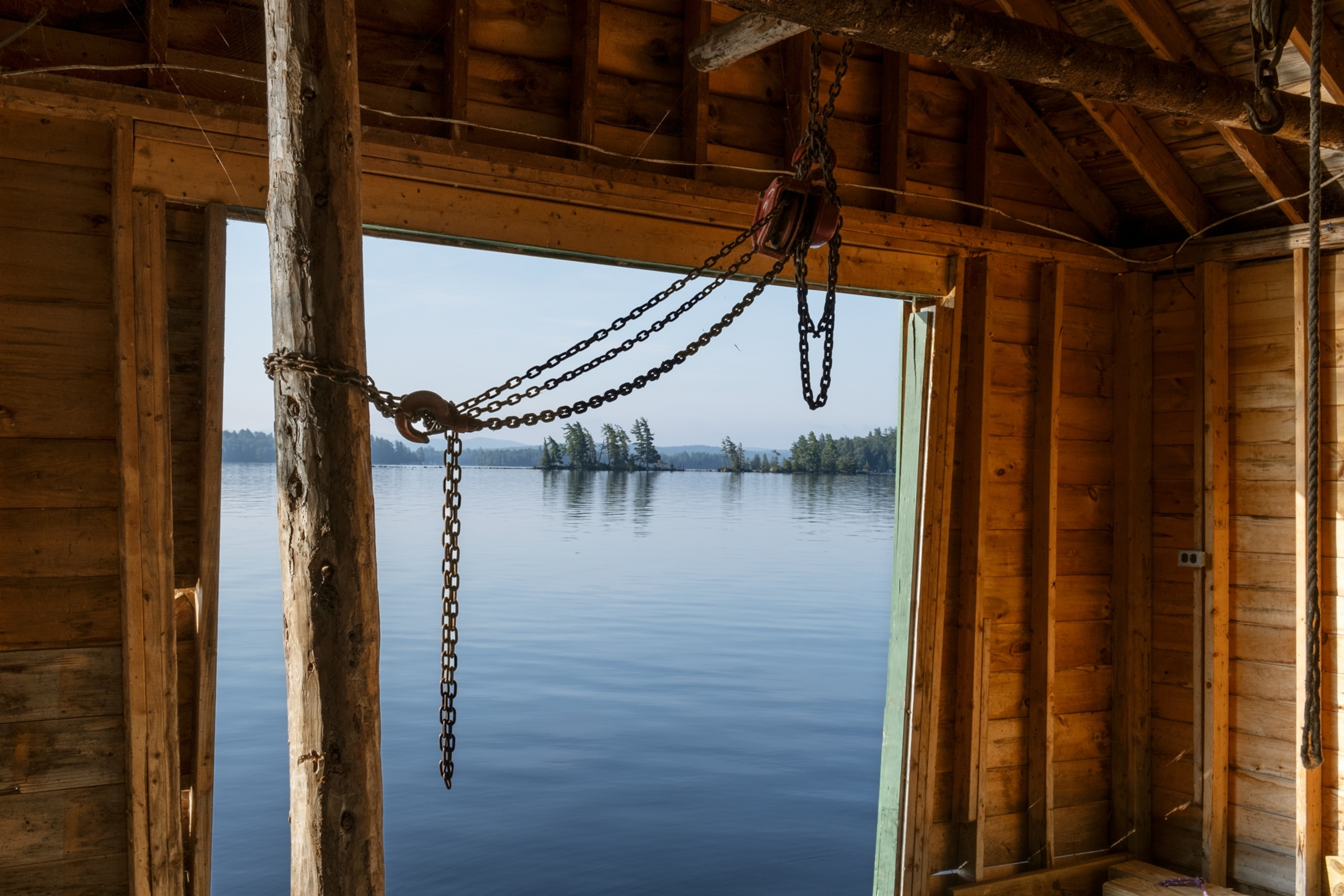 A view from the Doubs’ boathouse at Bluff Point.