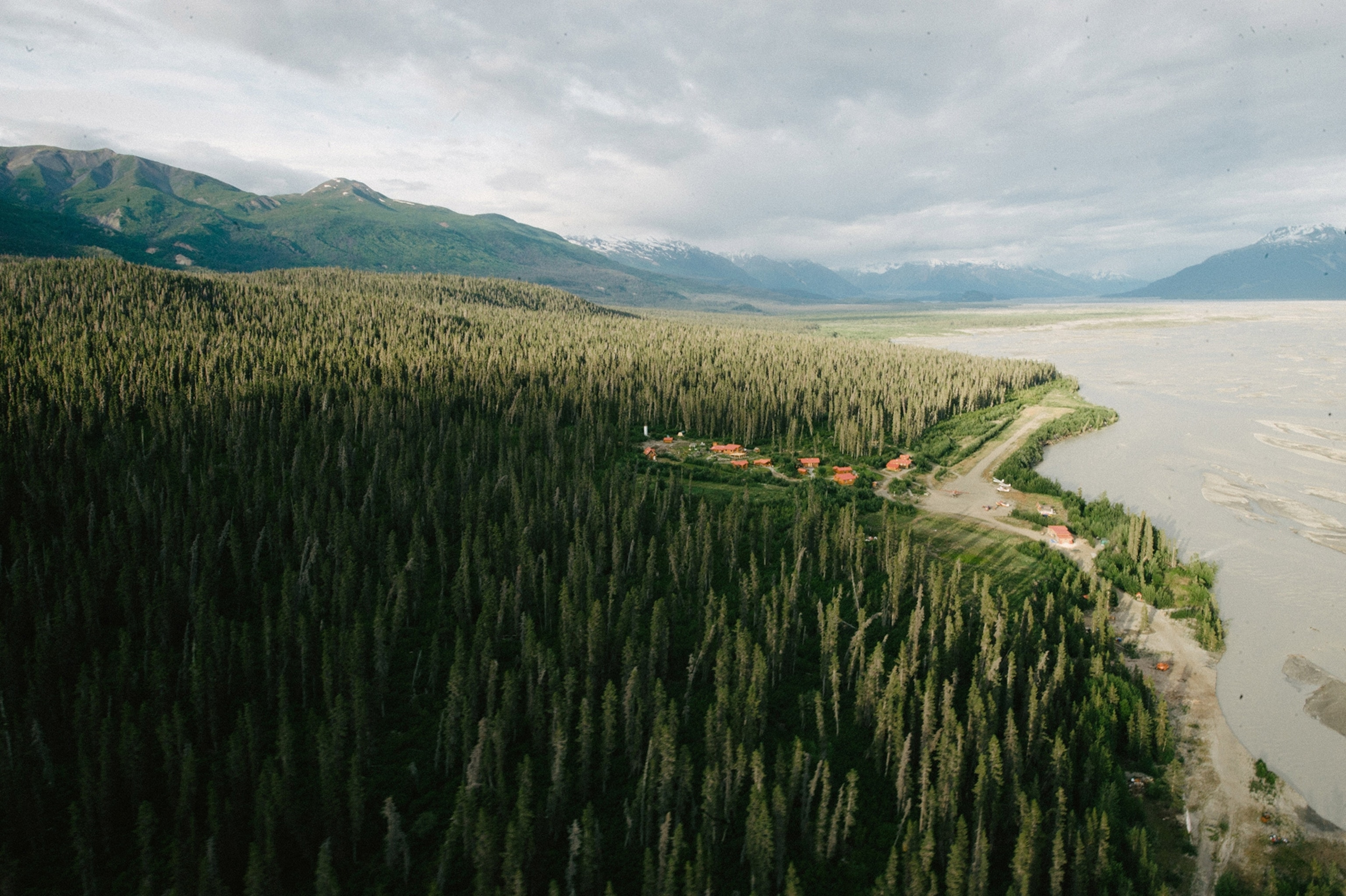 The Wrangell and St. Elias Mountains and forests from above.