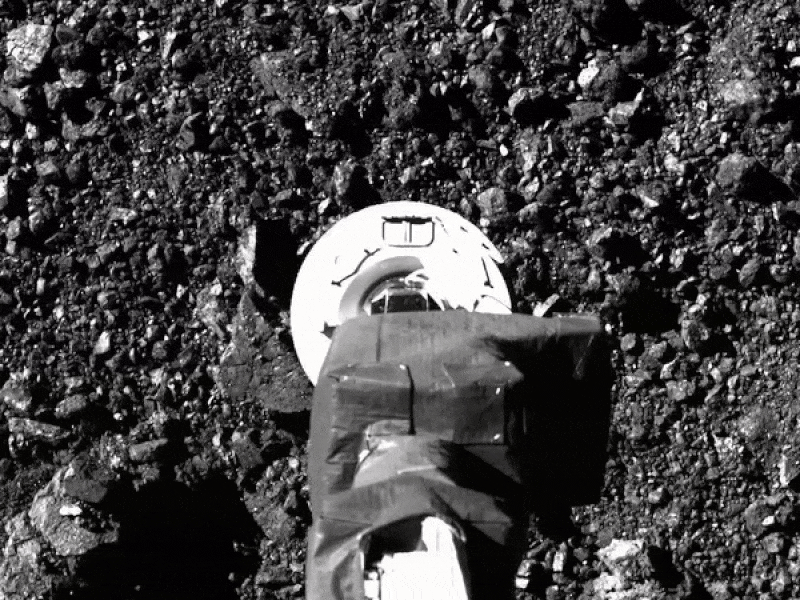 The SamCam imager’s field of view as the NASA spacecraft approached and touched asteroid Bennu’s surface
