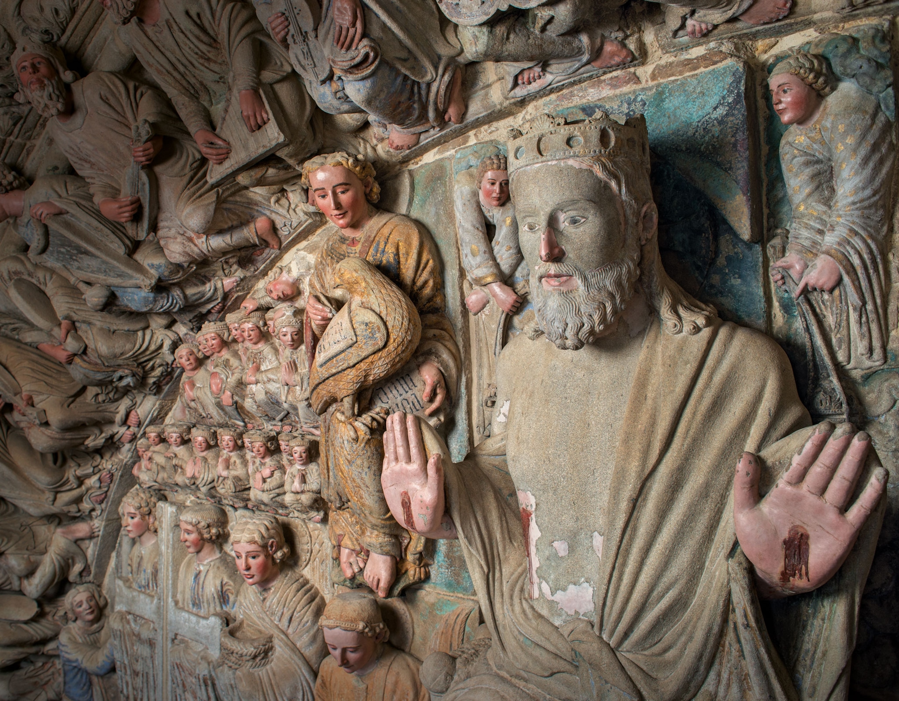 Christ on the Romanesque Portico of Glory at the Cathedral of Santiago de Compostela