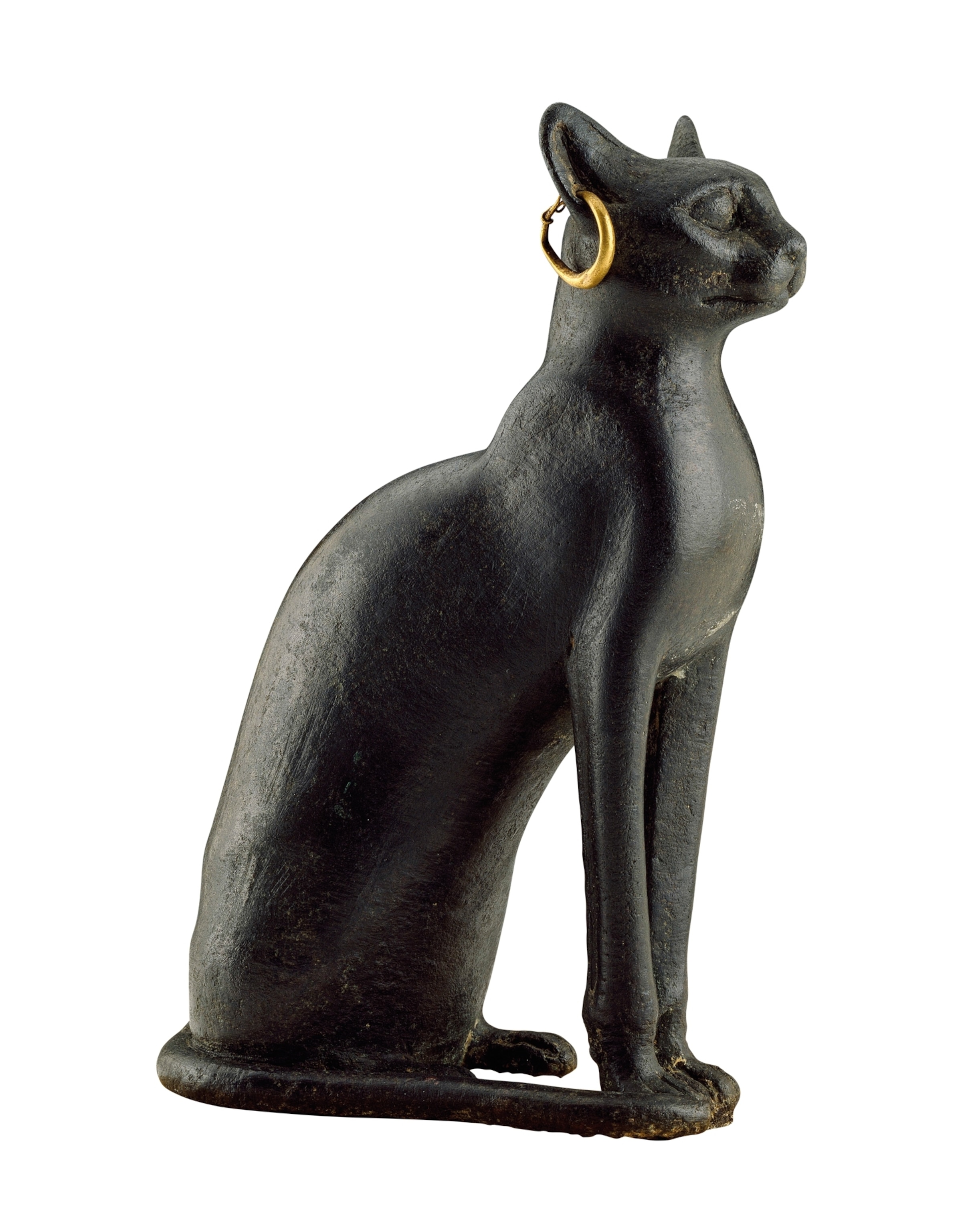 a copper statue of the cat goddess Bastet