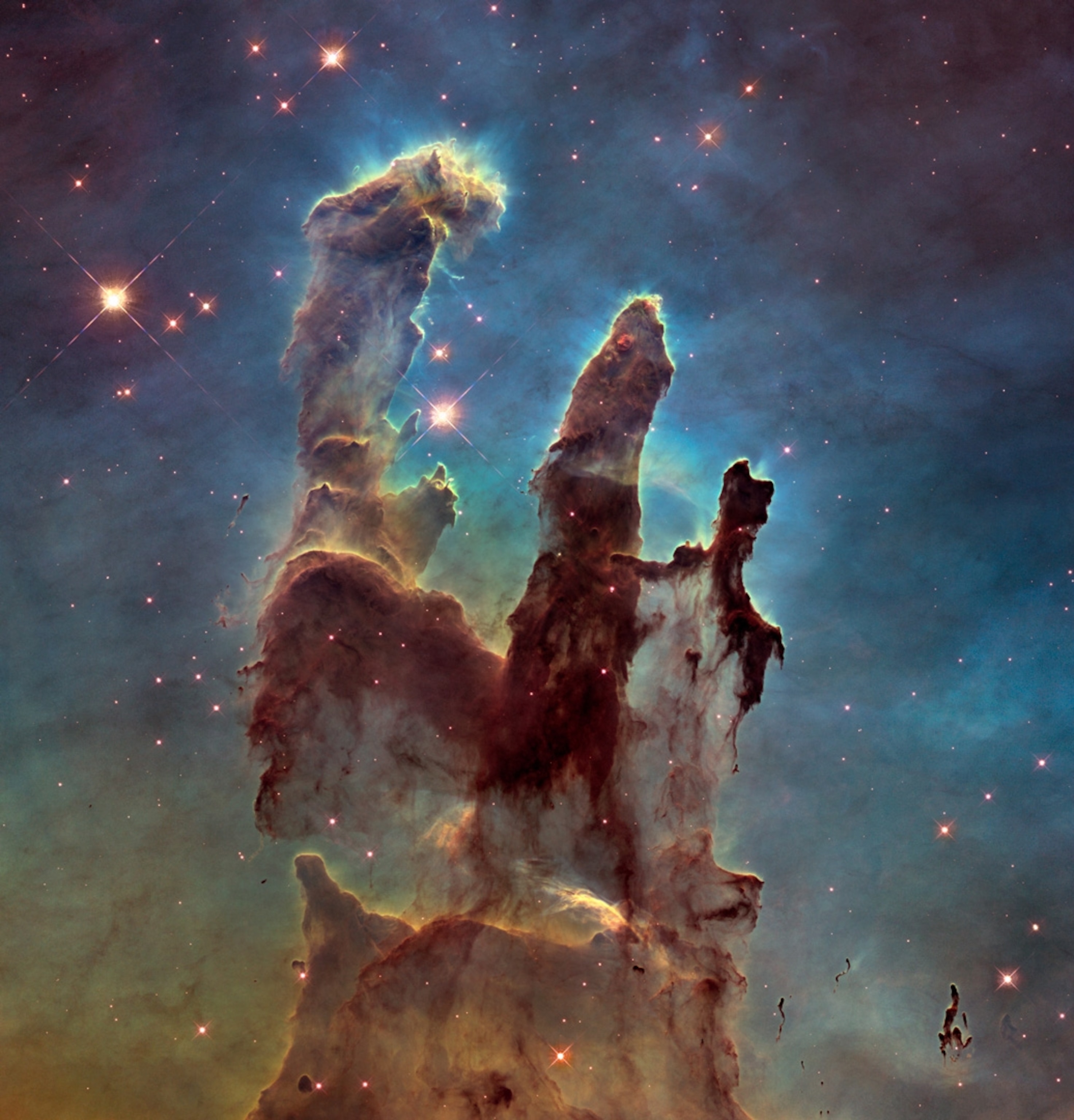 Pillars of Creation are among the most recognizable from Hubble Space Telescope