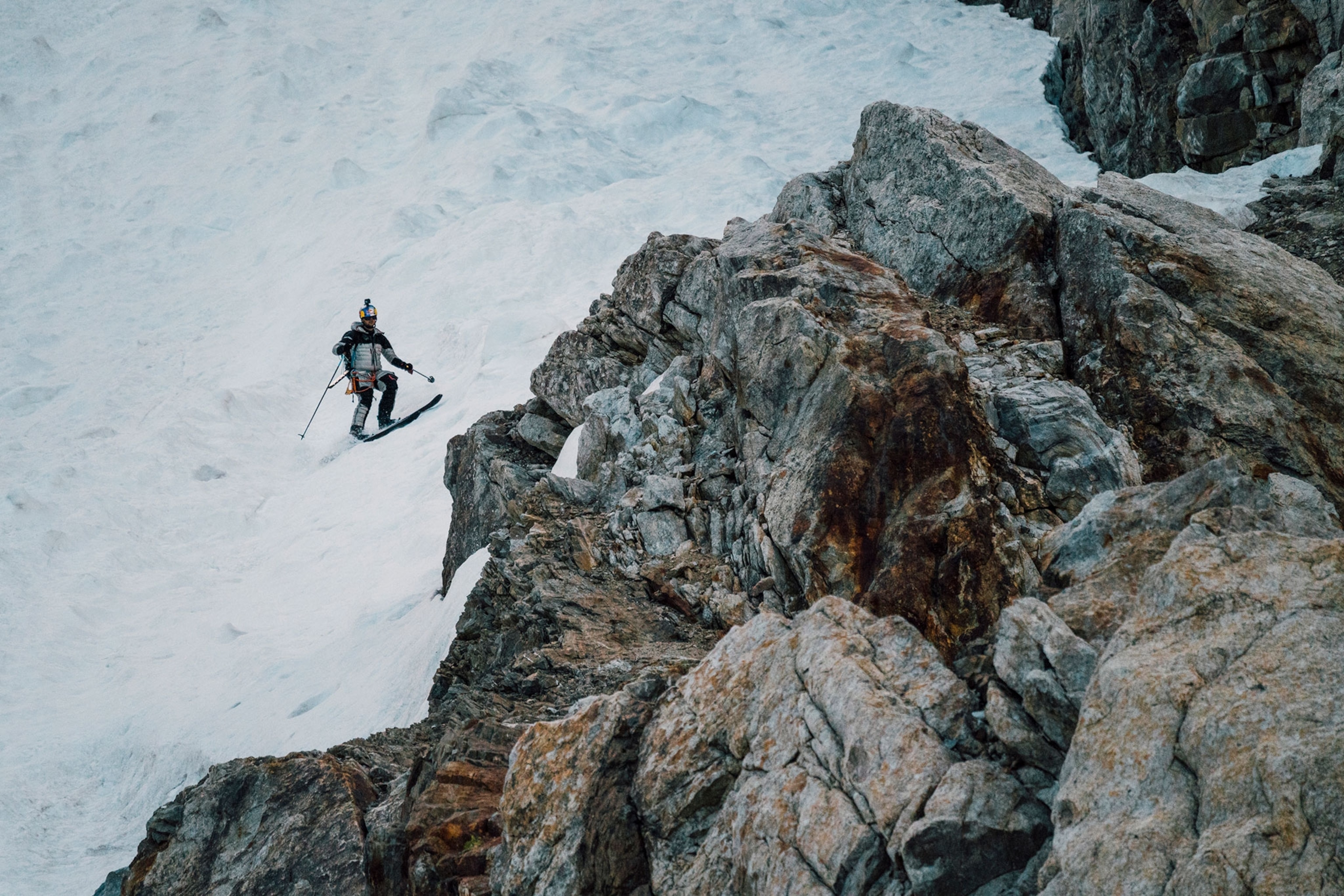 climber and skier Andrzej Bargiel attempting to climb and ski down K2