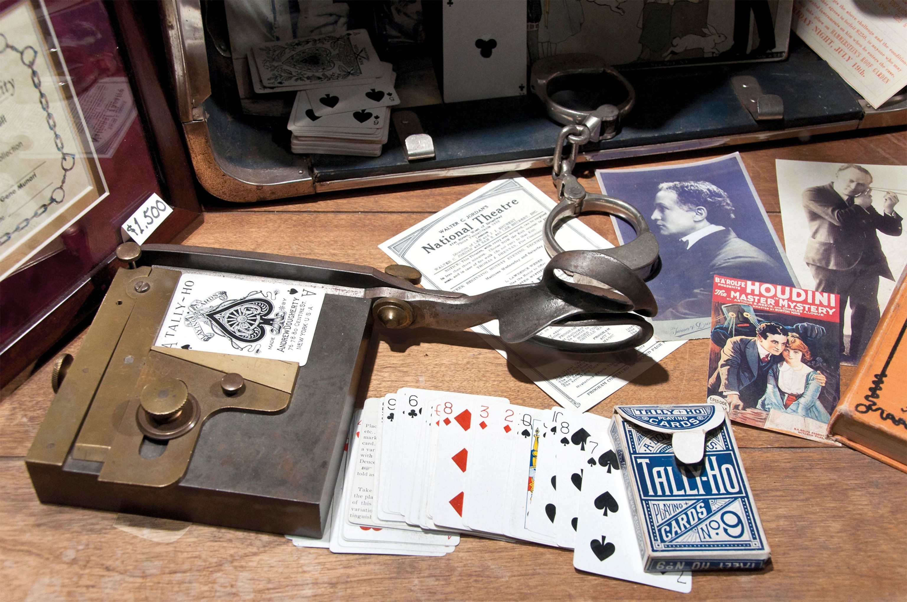 A pile of cards and locks on a table