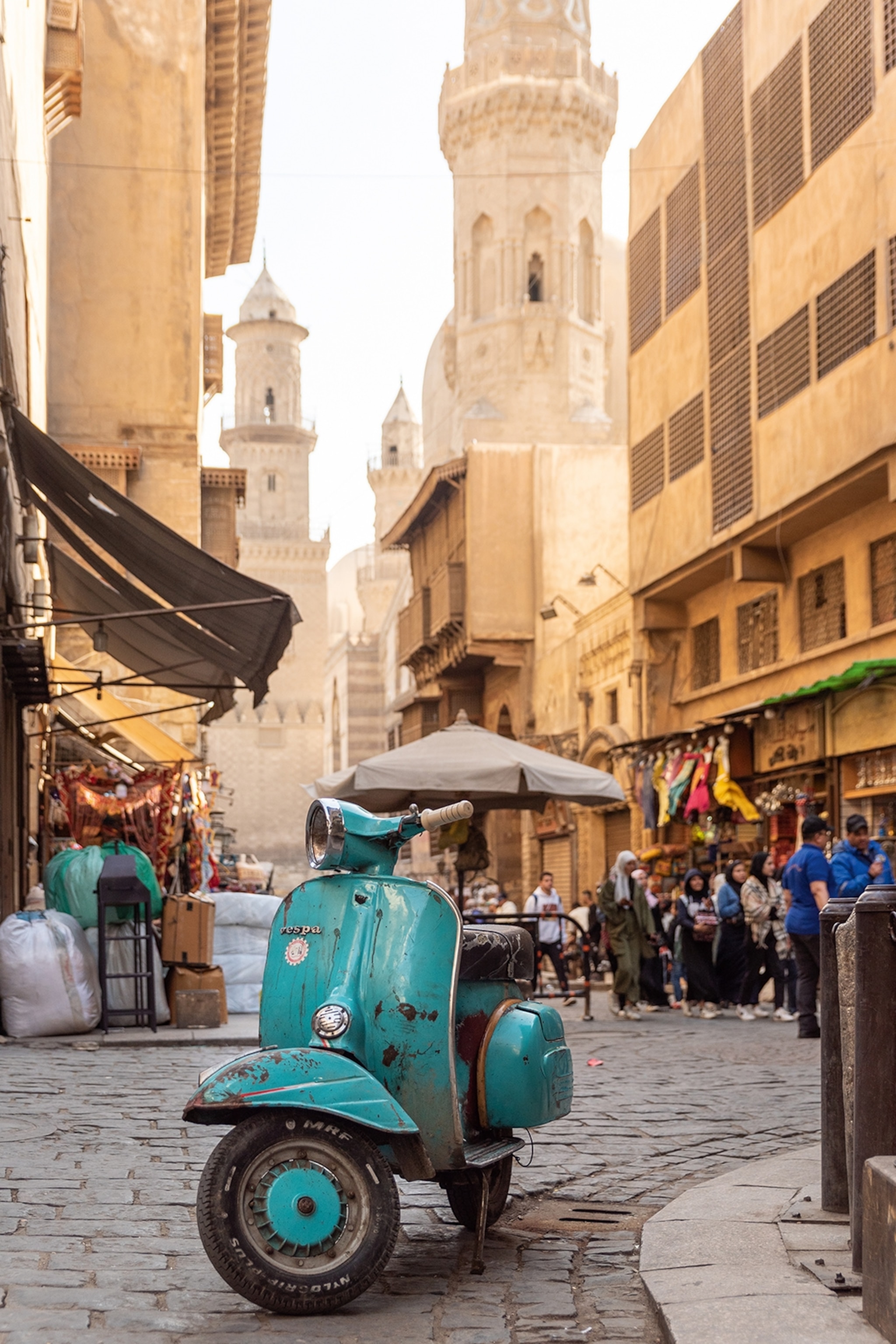 a blue moped