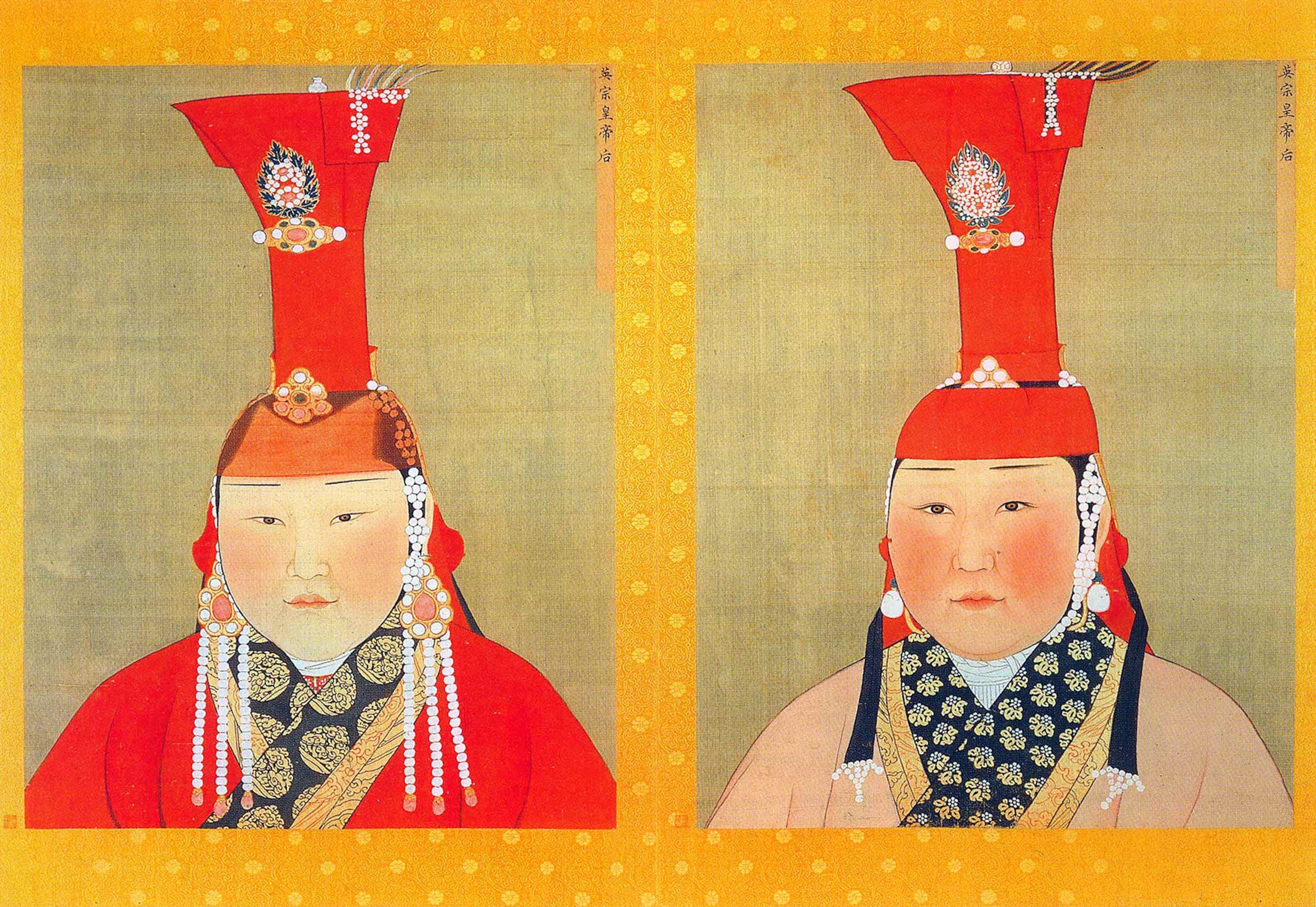 Silk painting of two unnamed wives of Gegeen Khan.