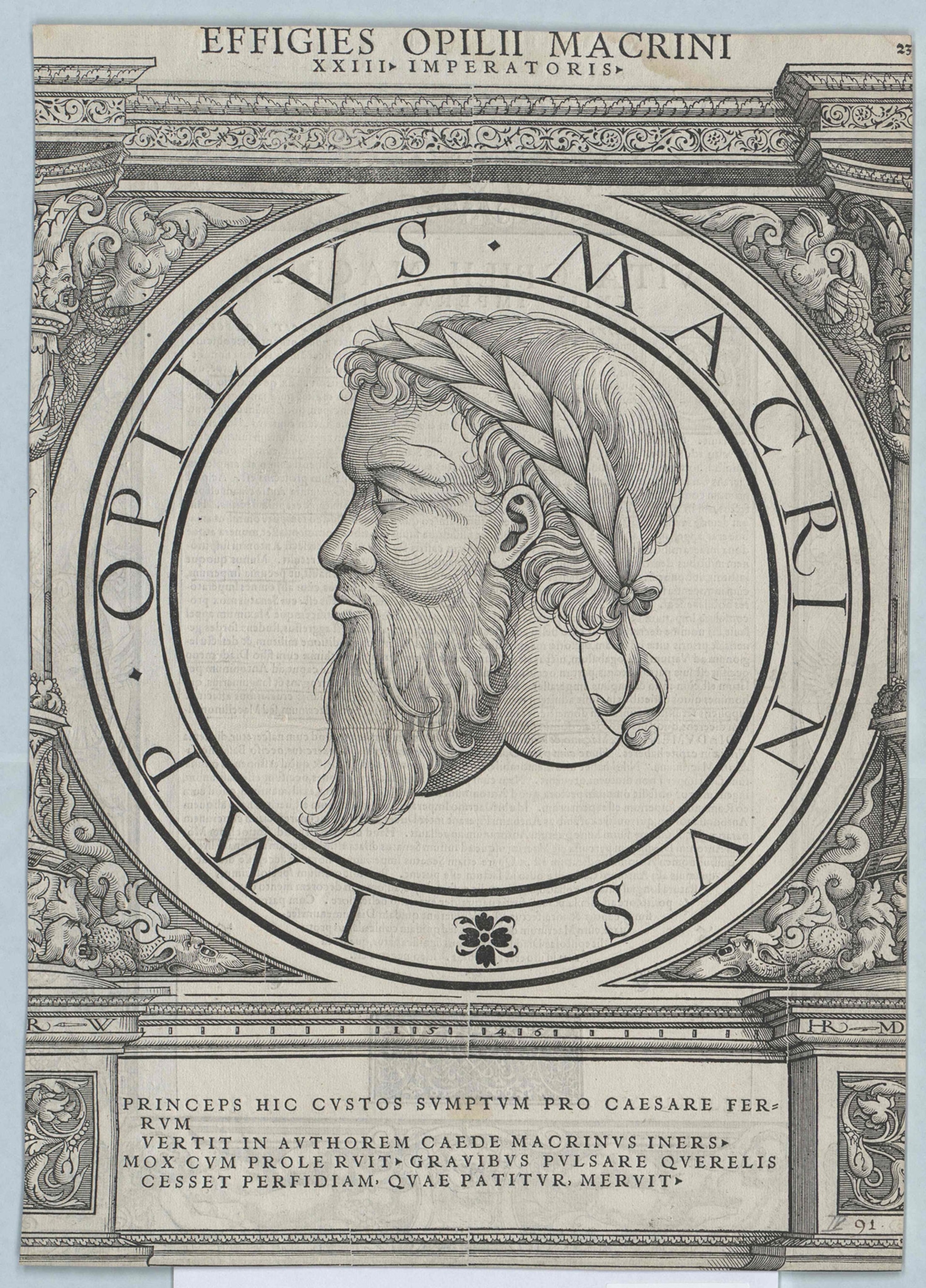 A poster illustration of a man's head surrounded by Roman architecture.