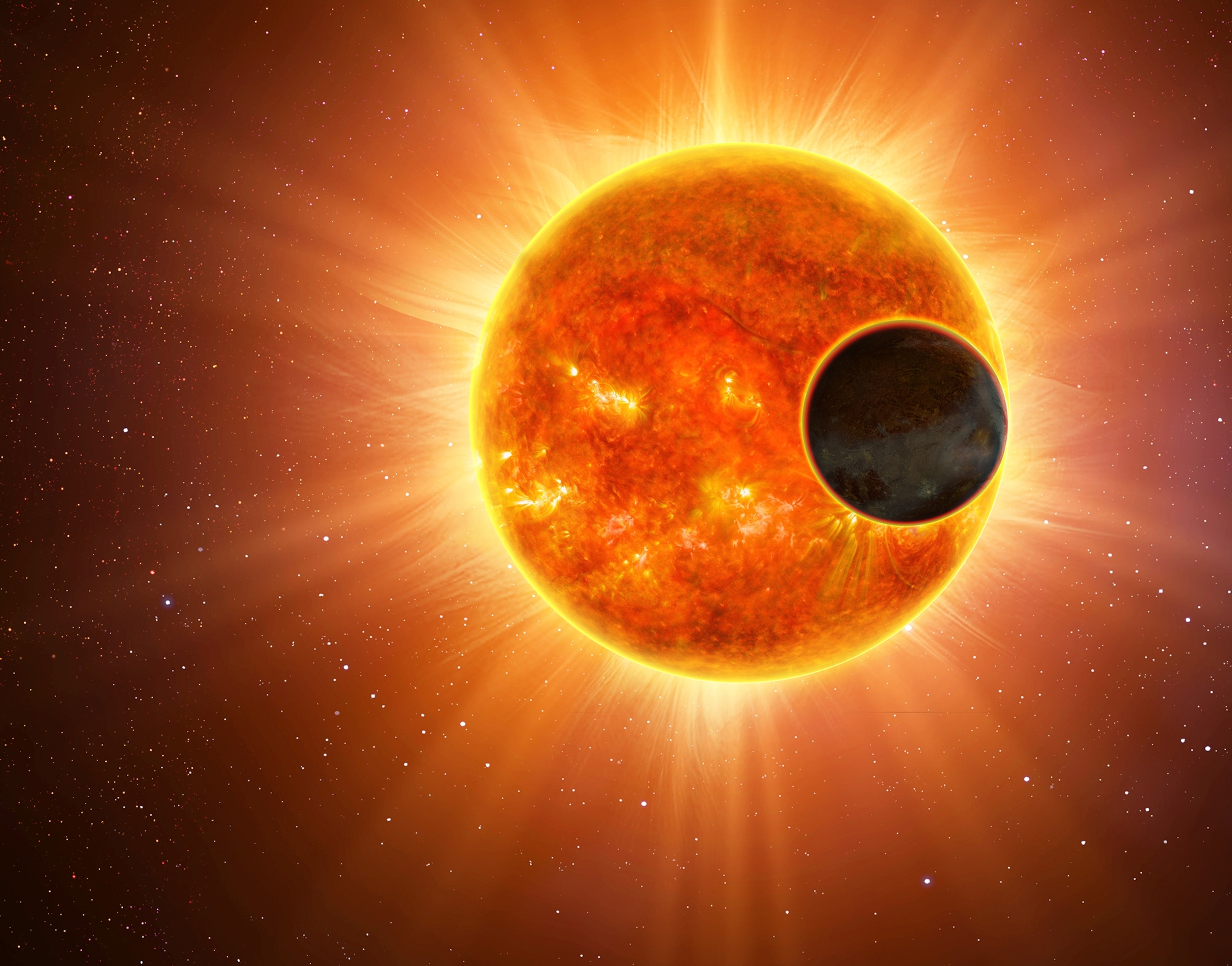 Exoplanet orbits in front of a star.
