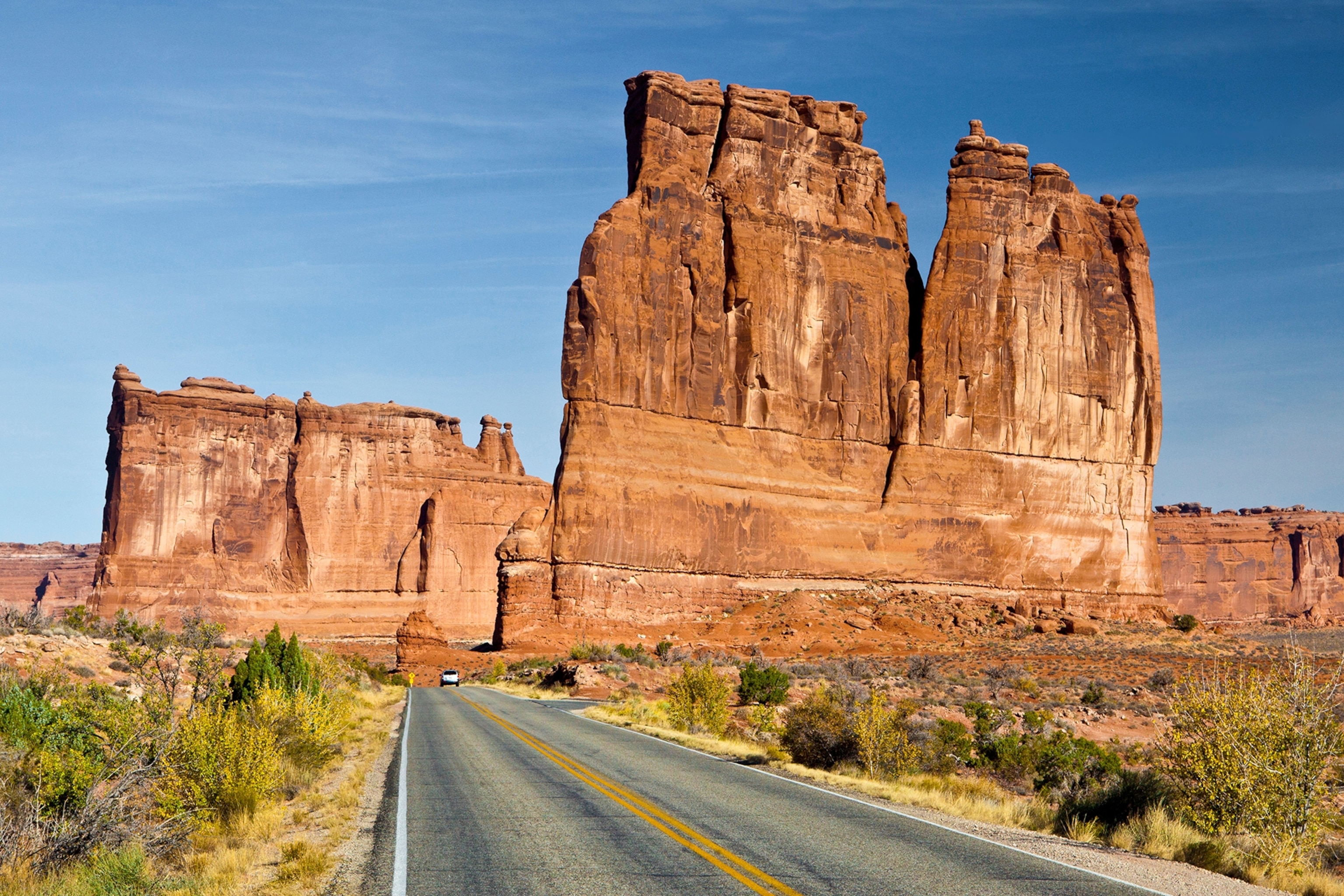 a highway running through Arches National Park