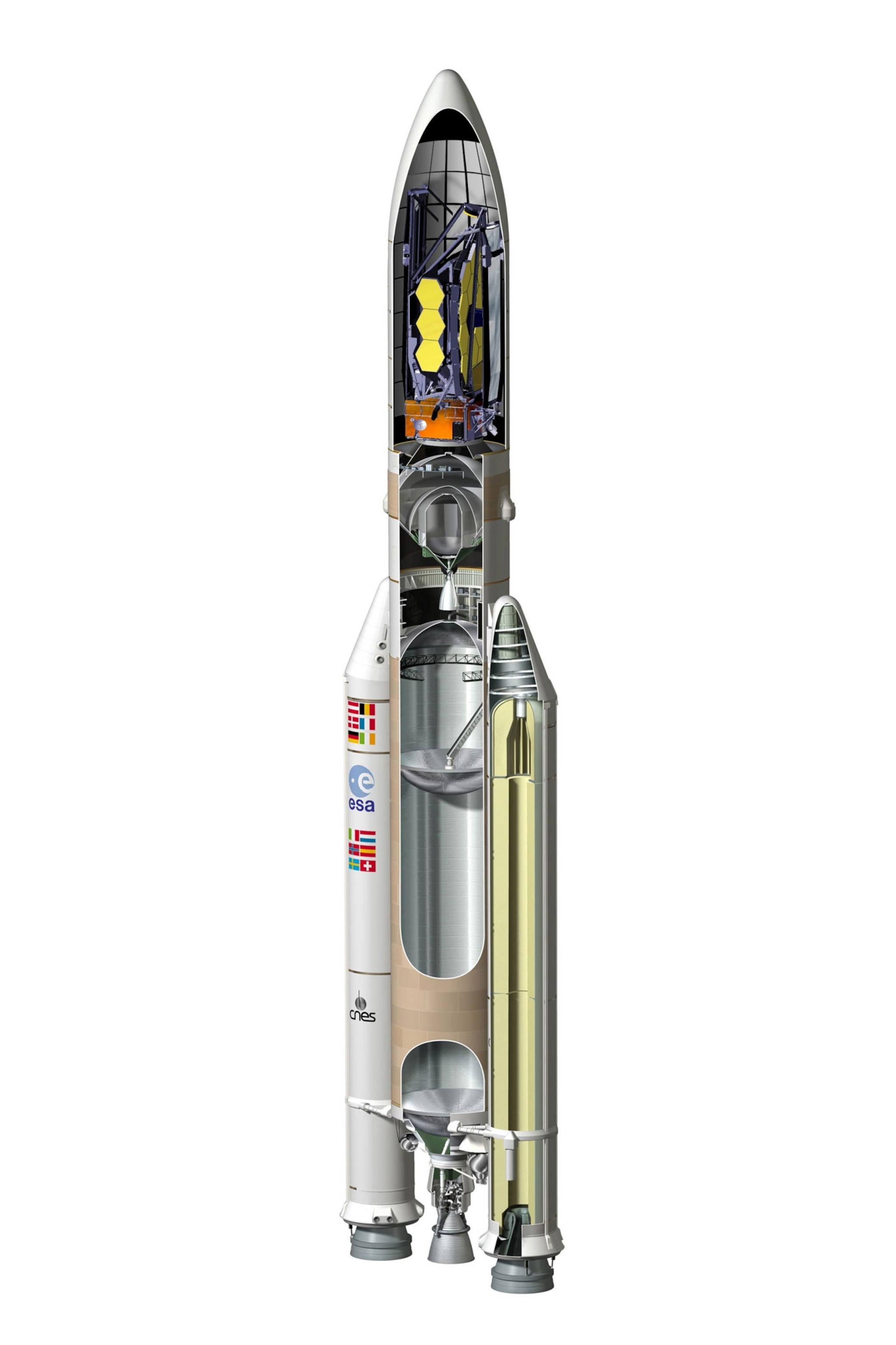 The James Webb Space Telescope stored inside the Ariane 5 rocket.