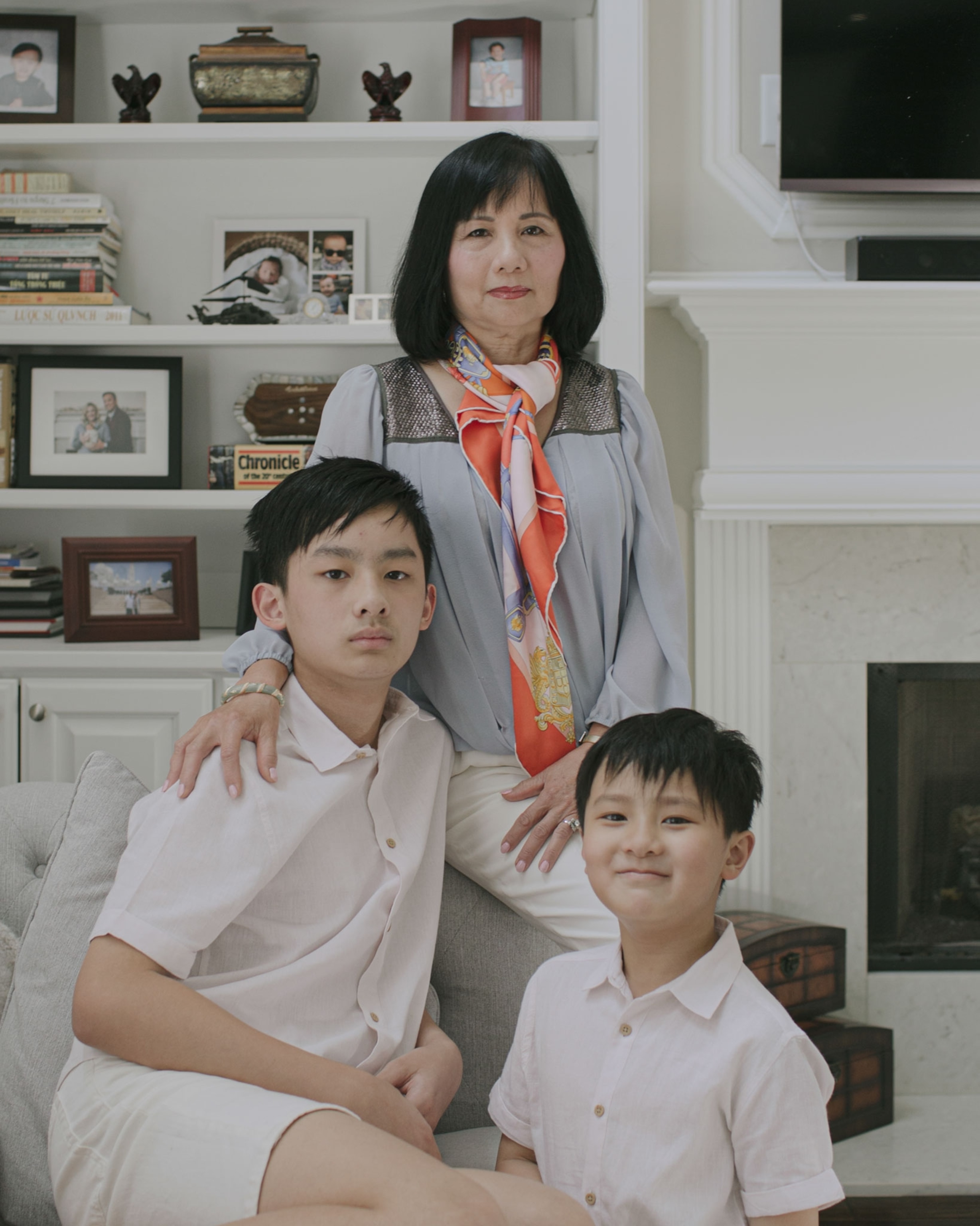 a woman poses for a portrait with her two grandsons in Georgia