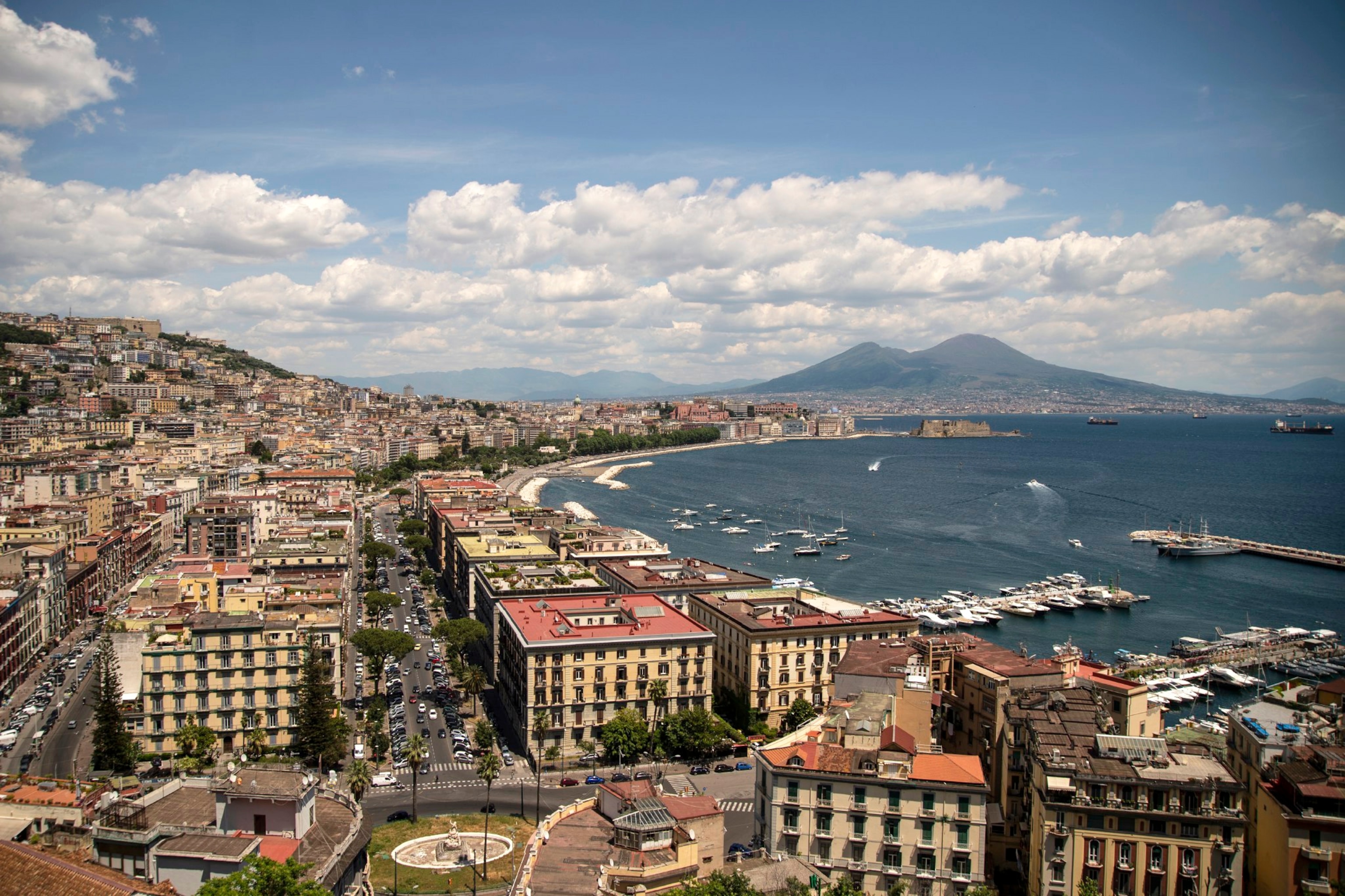 Aerial view of a city and seascape