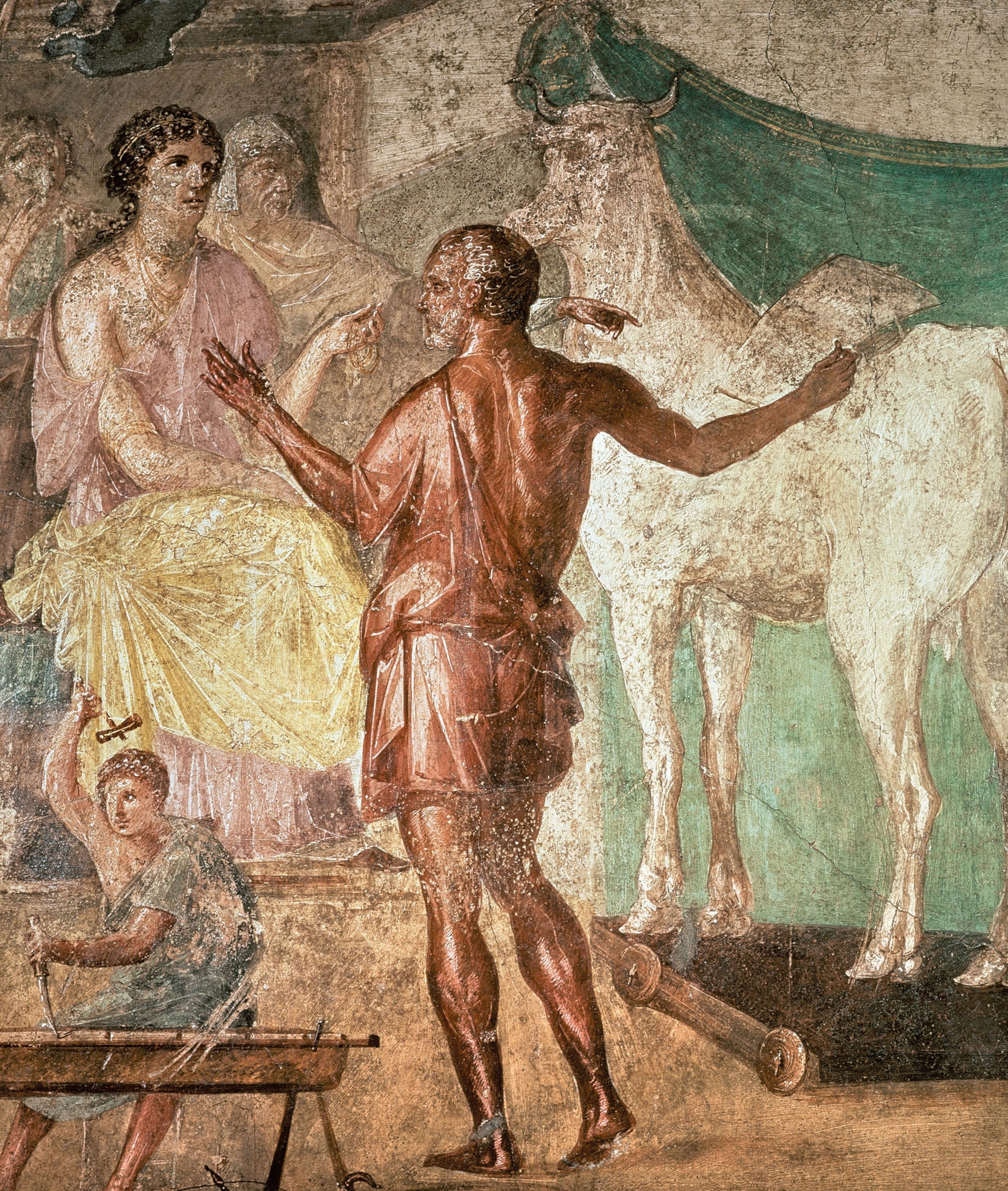 a fresco of a young Athenian who has been released showing his gratitude to Theseus