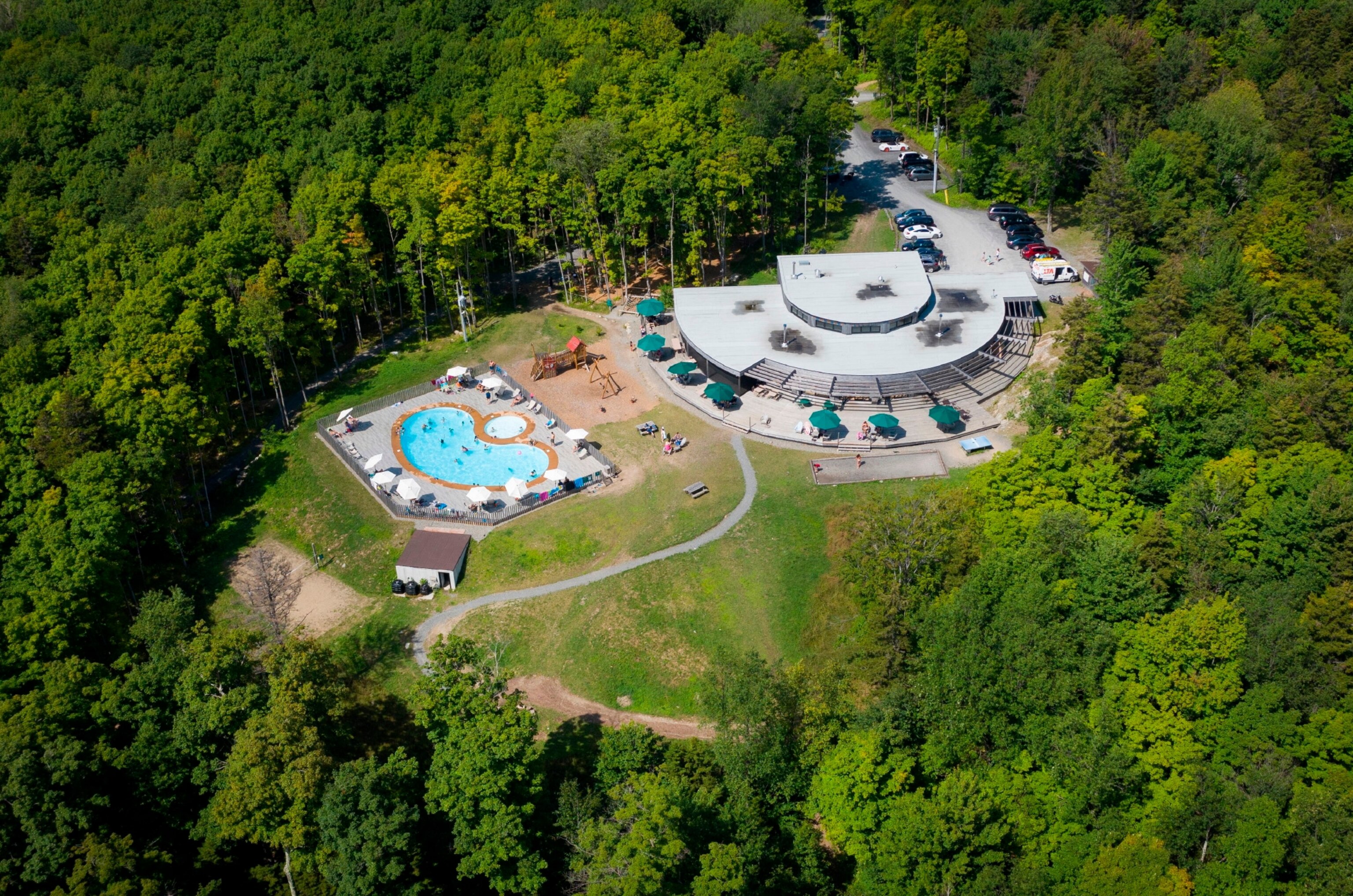 Aerial view of glamping site
