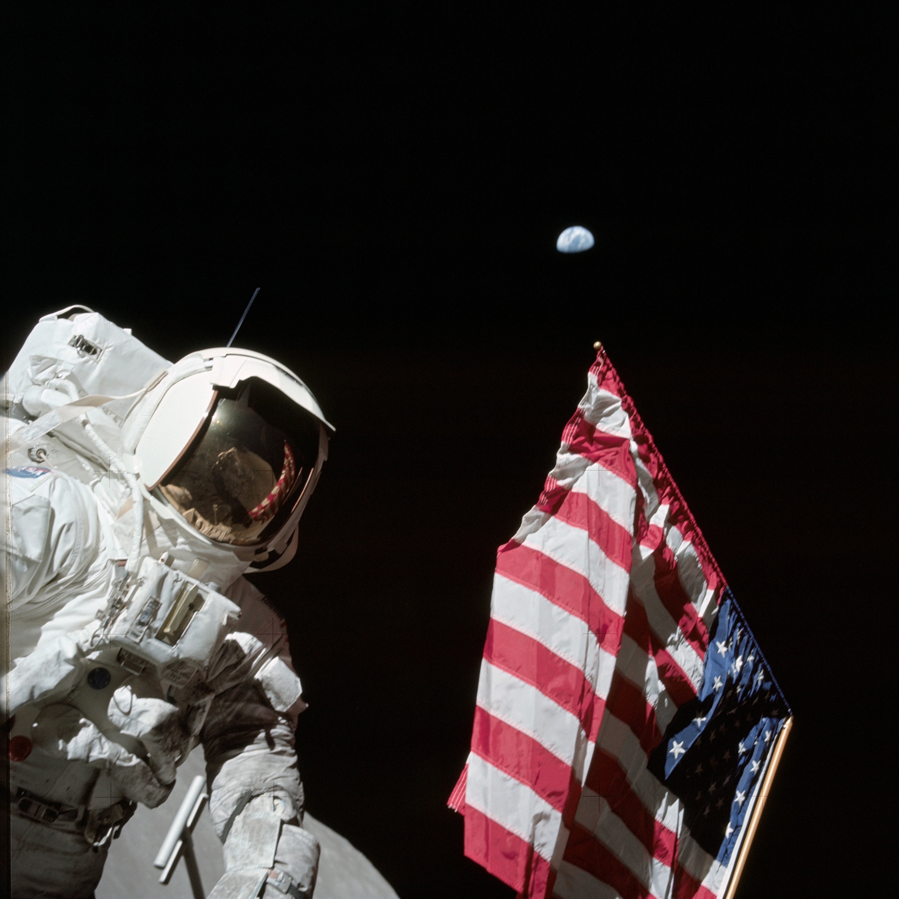 Scientist-astronaut Harrison H. Schmitt, lunar module pilot, on the surface of the moon.
