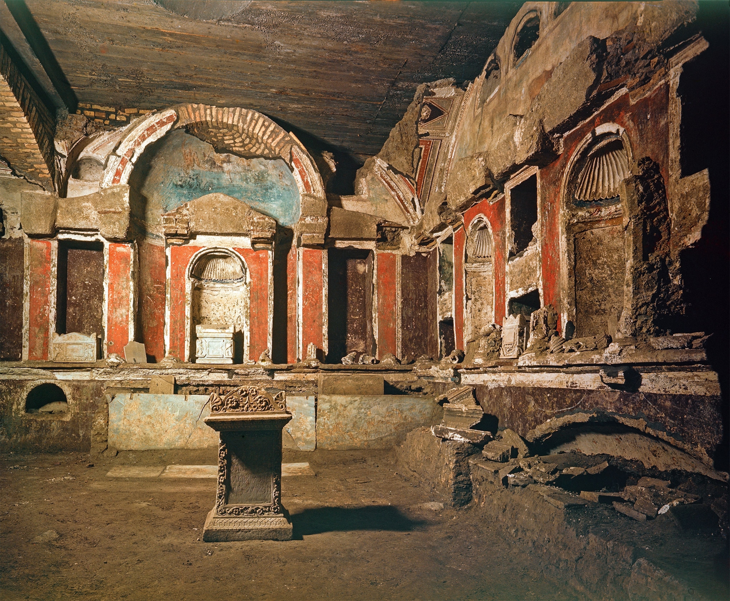 The interior of an underground tomb at the Vatican necropolis