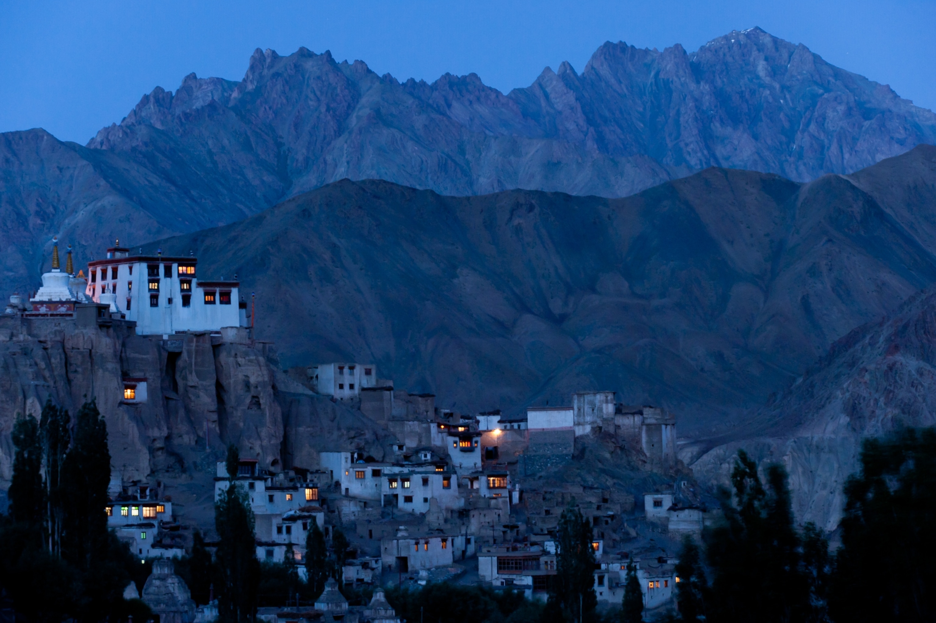 The 1000-year-old monastery at Lamayuru glowing at twilight