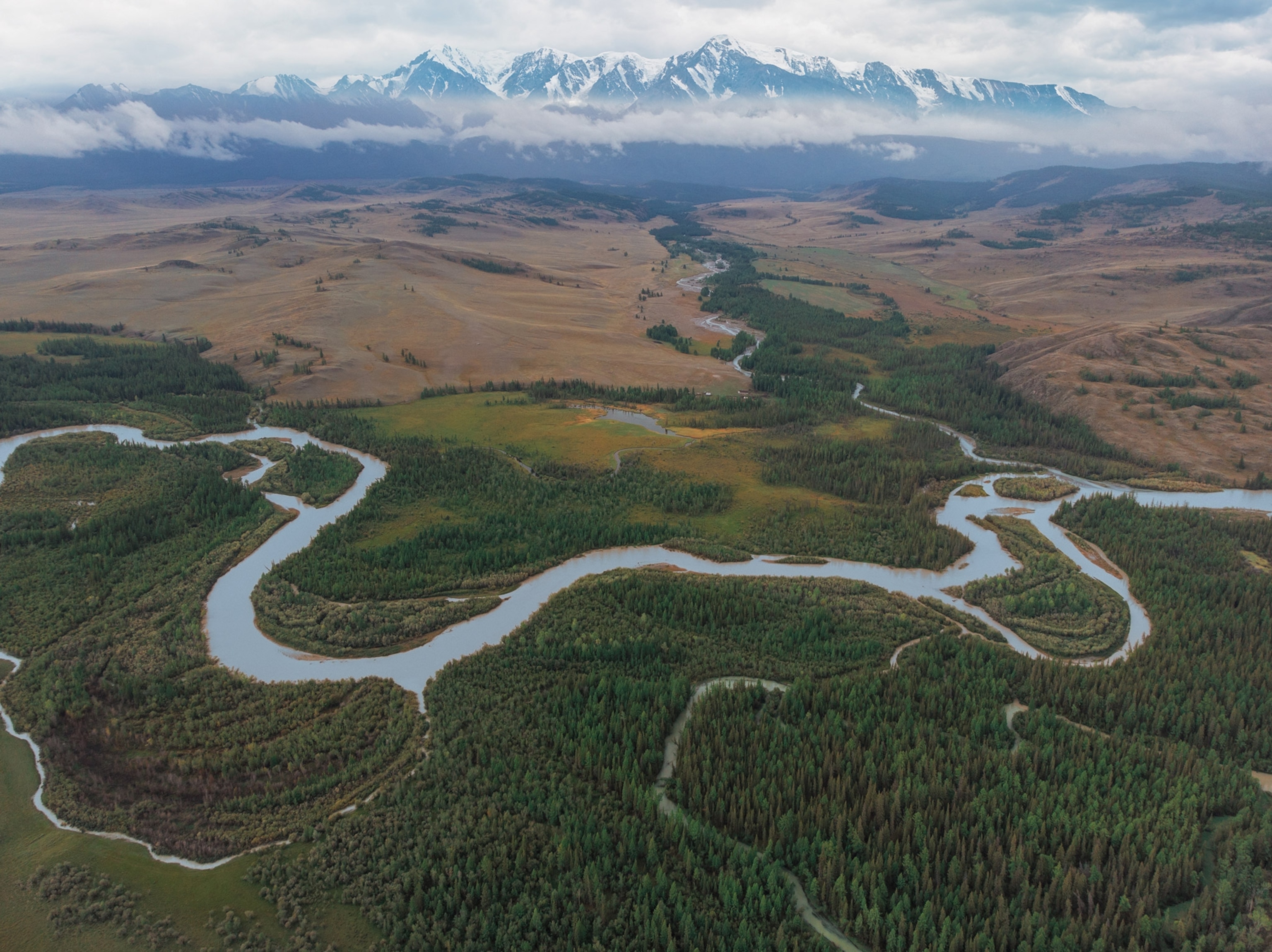 an aerial view of the Kurai steppe