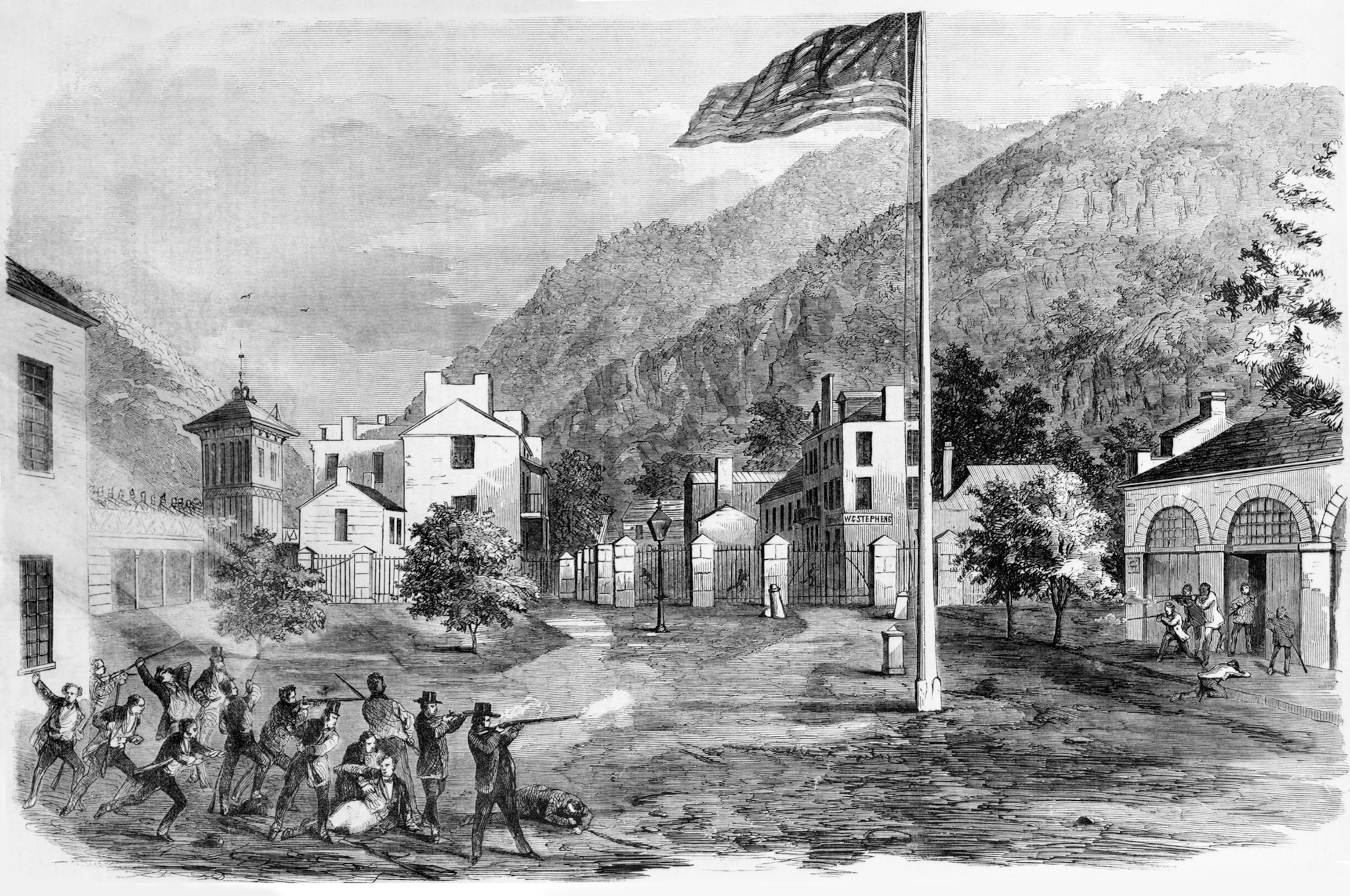 Abolitionist John Brown hoped to inspire a slave revolt when he attacked Harpers Ferry (then in Virginia) in October 1859.