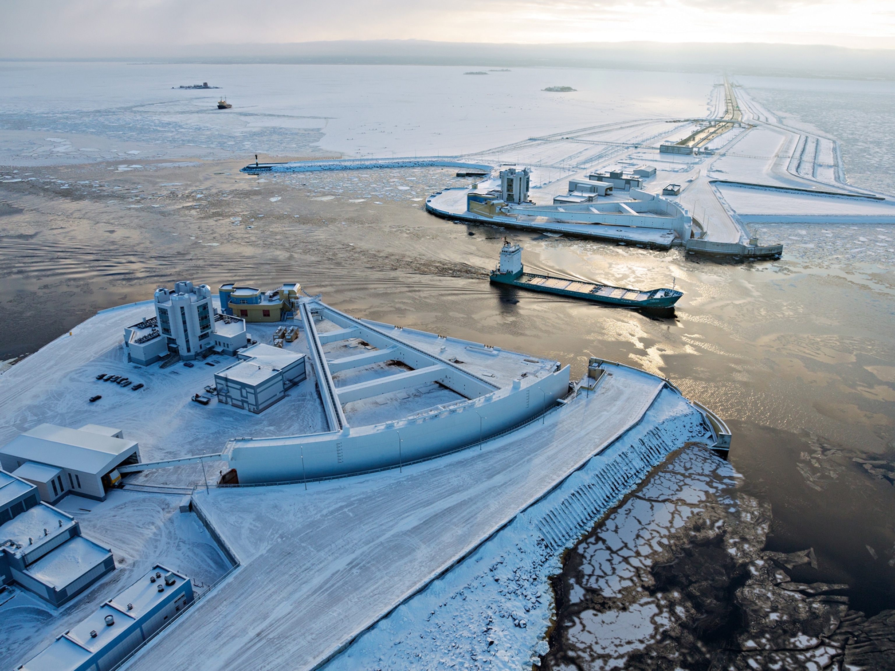 steel gates designed to protect St. Petersburg, Russia from flooding