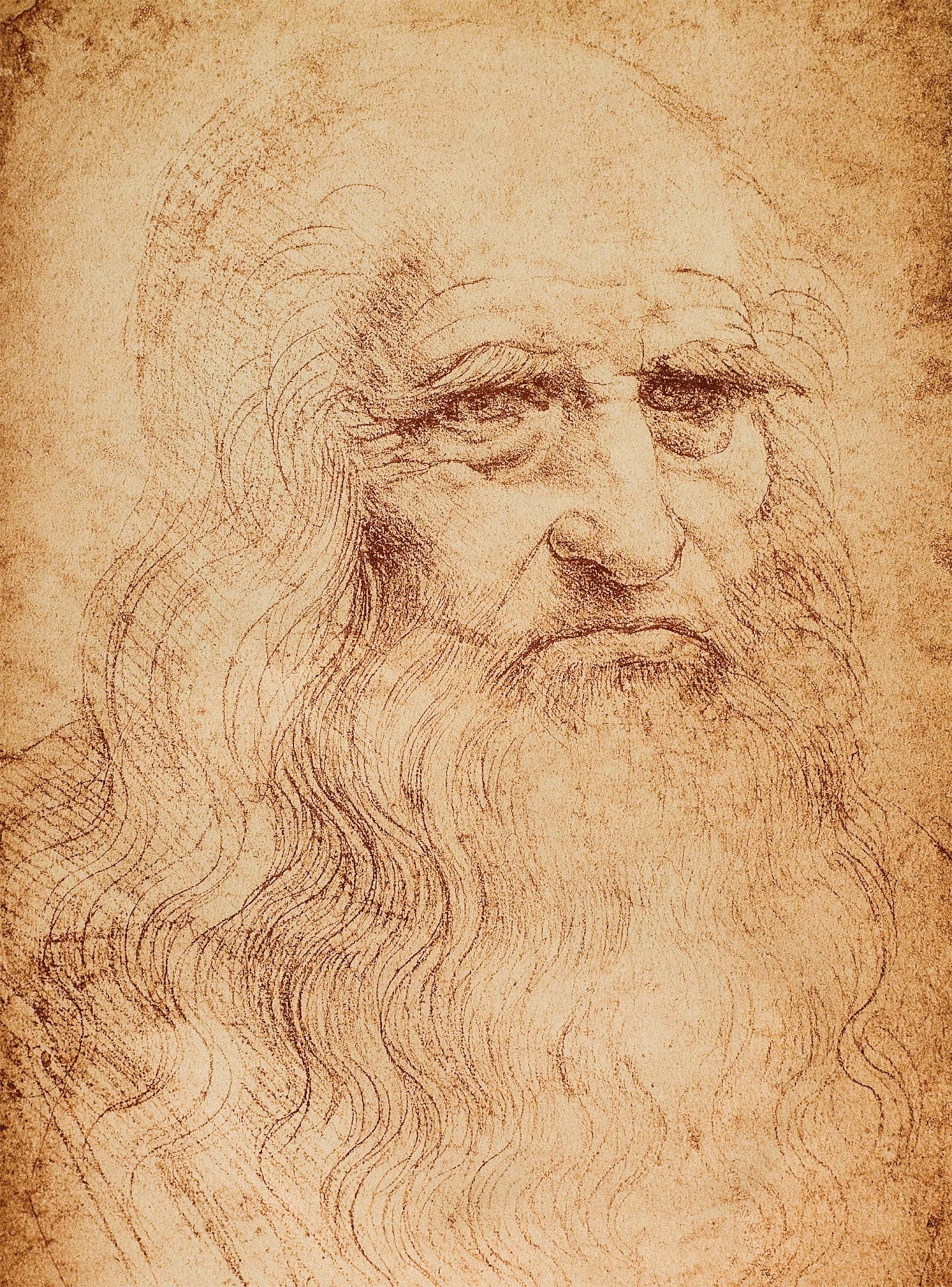 Leonardo da Vinci’s 1516 sketch of an aging man is likely to be a self-portrait of the artist, then around 65.