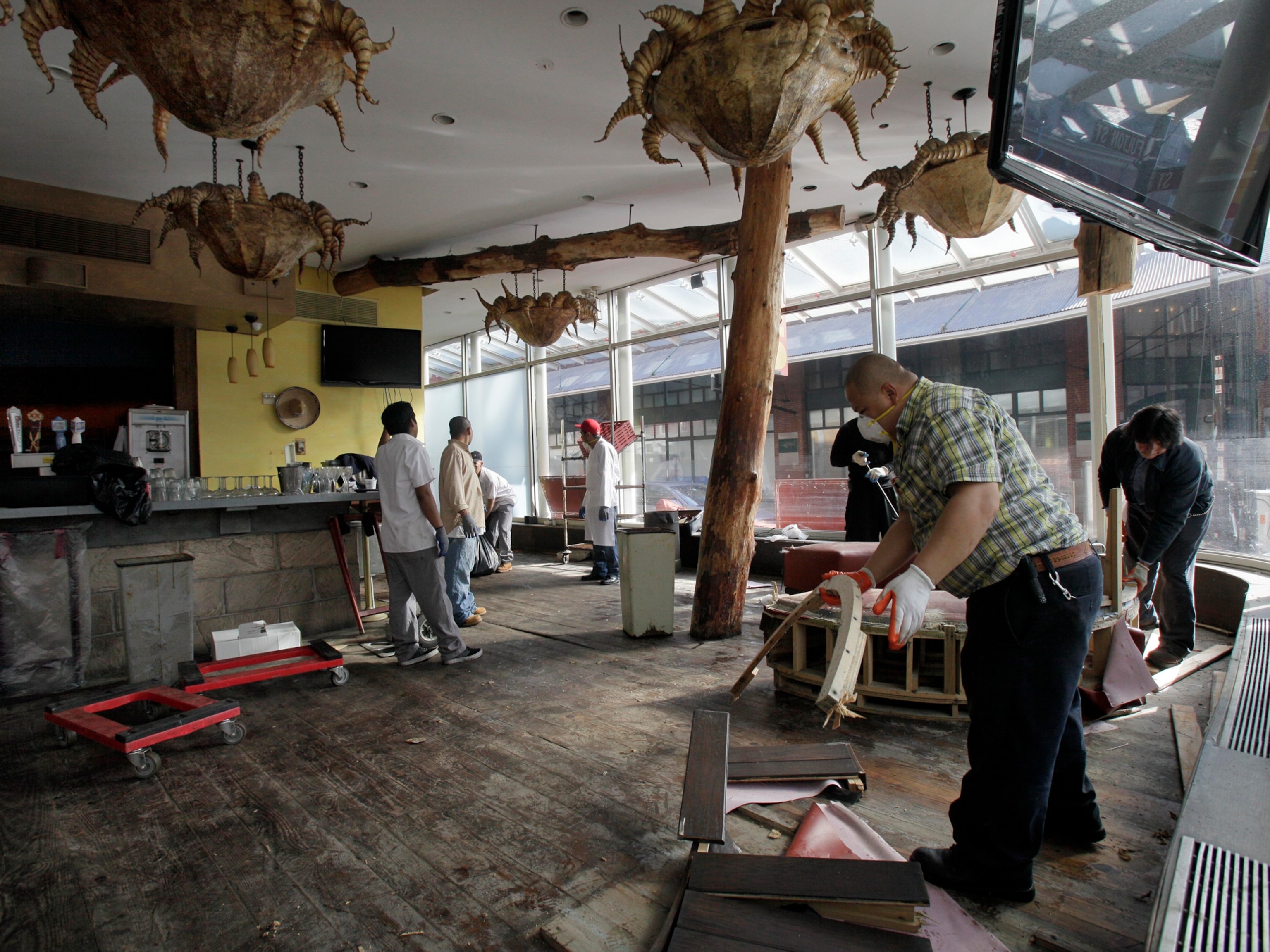 A restaurant in New York's South Street Seaport is cleaned out, Monday, Nov. 12, 2012