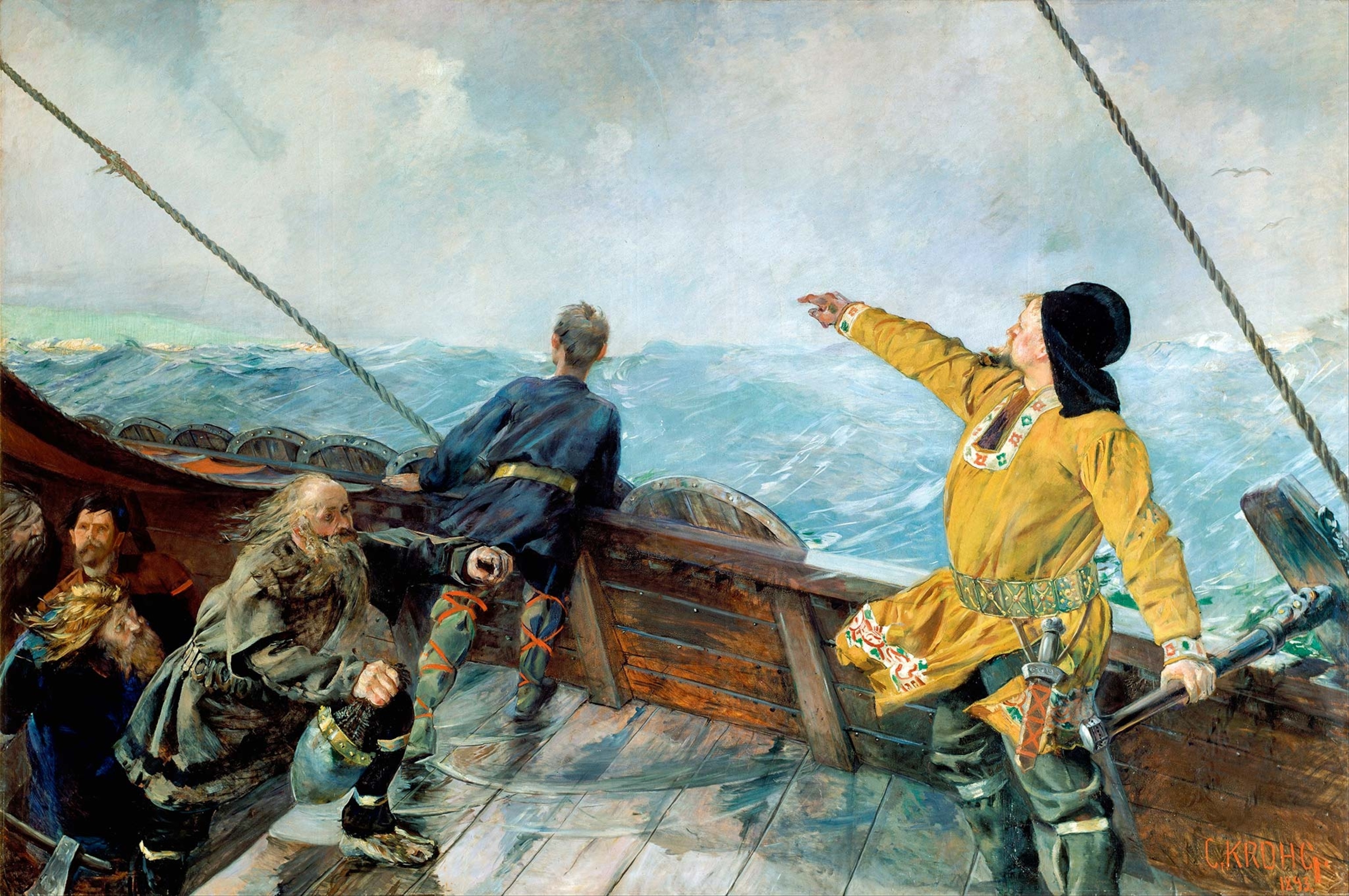 Leif Eriksson sights the continent of North America in Christian Krohg’s 1893 painting at the National Gallery of Norway, Oslo.